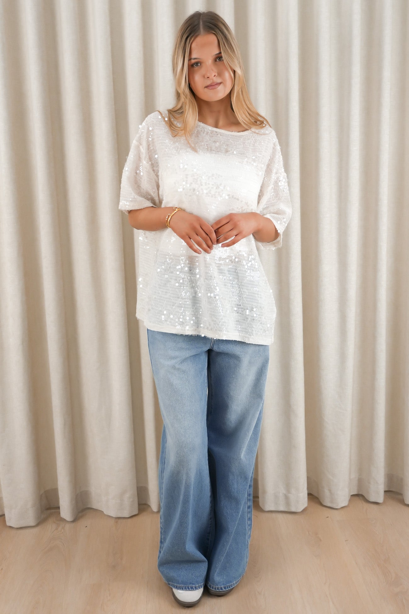 Madisyn Sequin Tee Cream