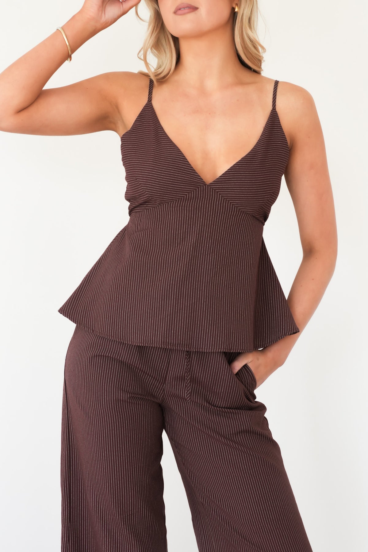 Maeve Top Chocolate Pinstripe