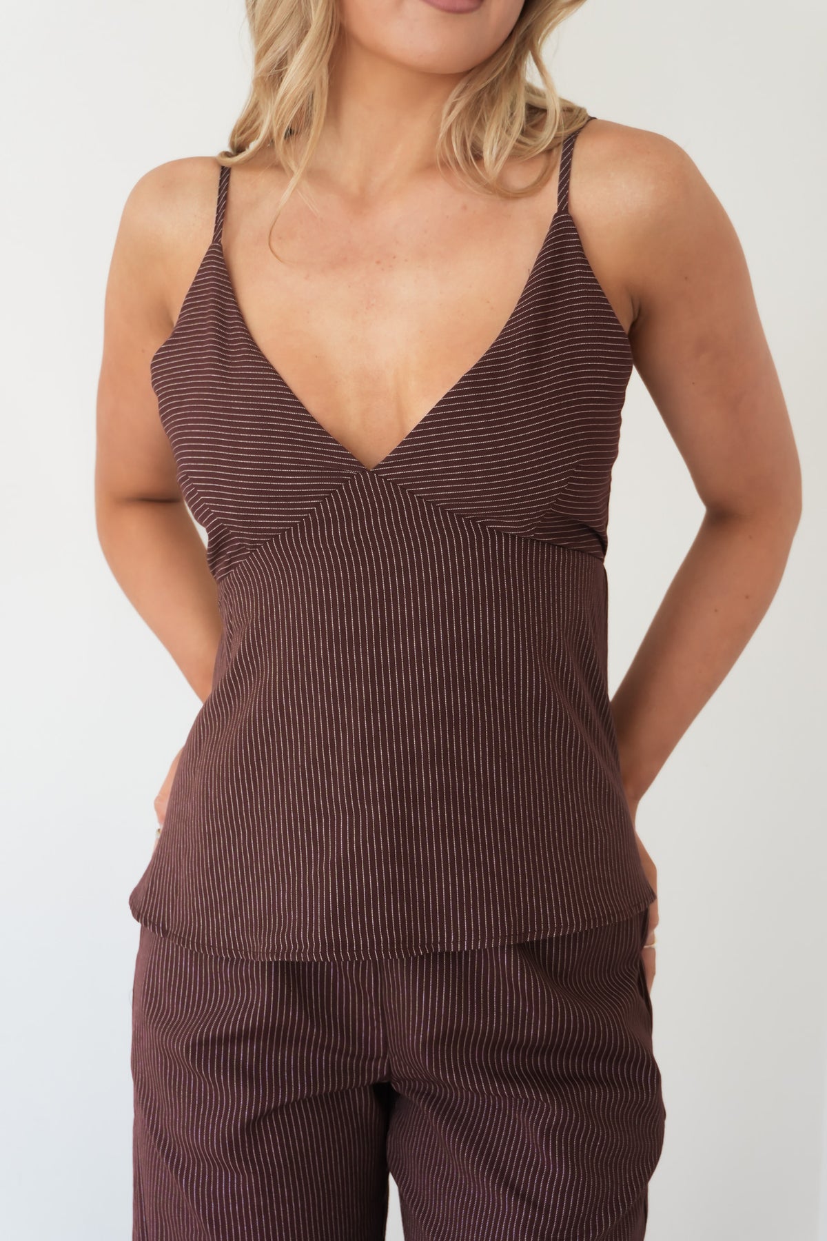 Maeve Top Chocolate Pinstripe
