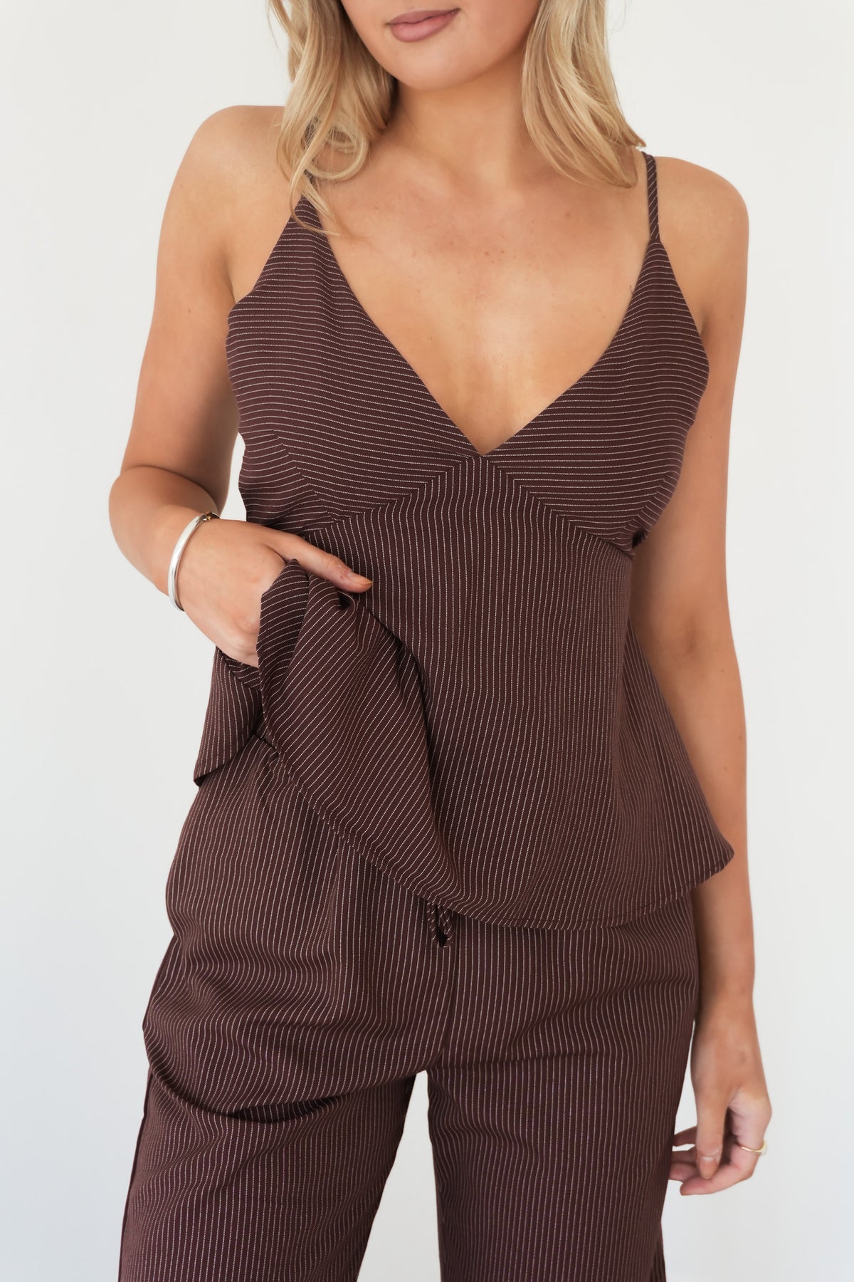 Maeve Top Chocolate Pinstripe