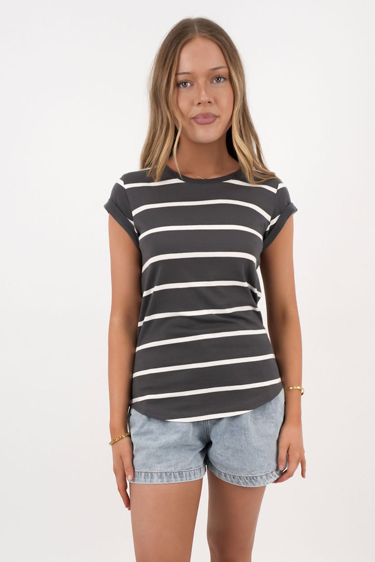 Manly Stripe Tee Charcoal White