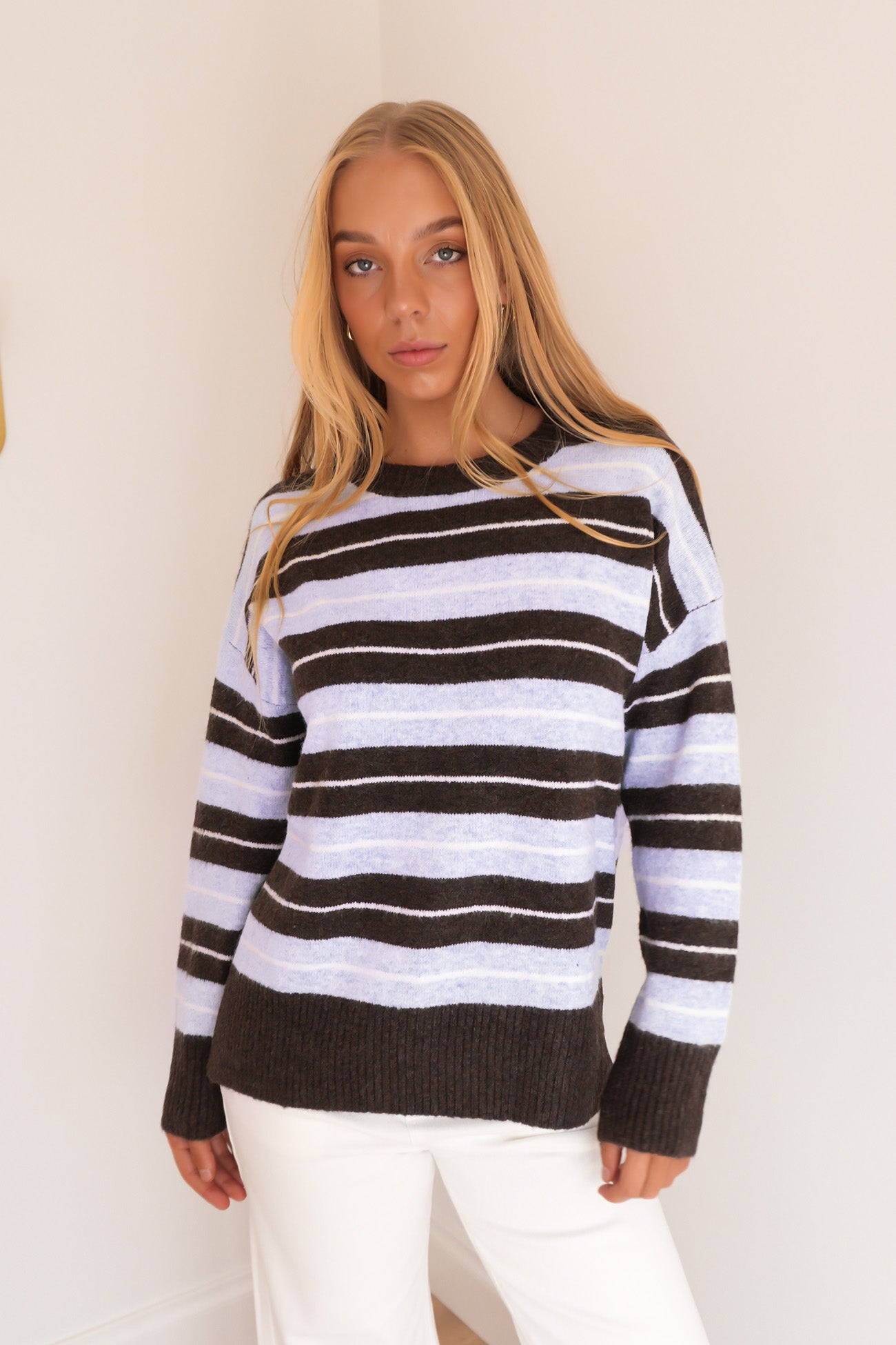 Maranda Knit Jumper Blue Chocolate Stripe