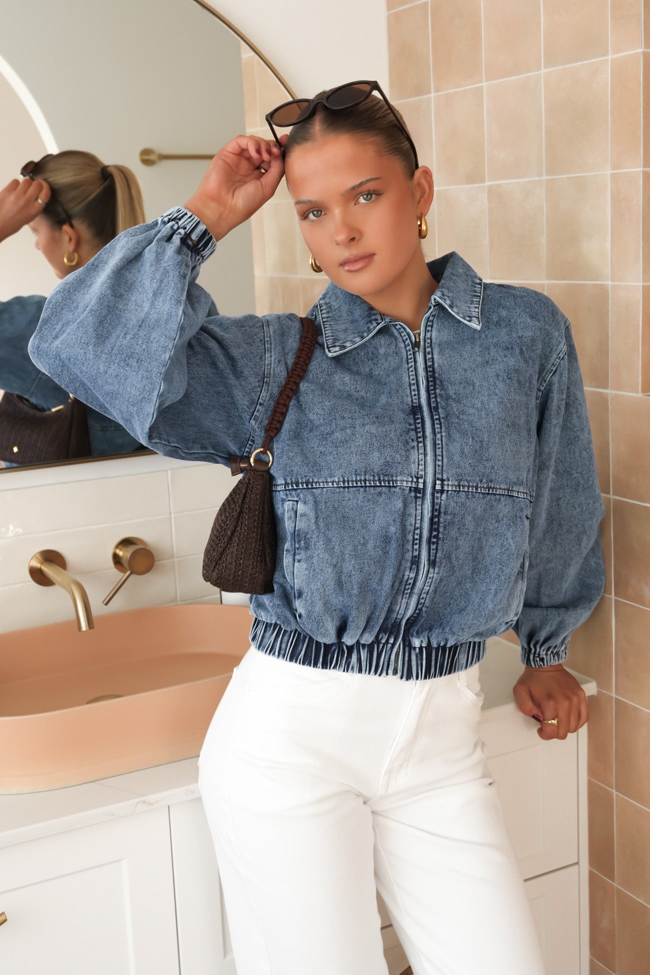 Mariah Denim Bomber Mid Wash Blue
