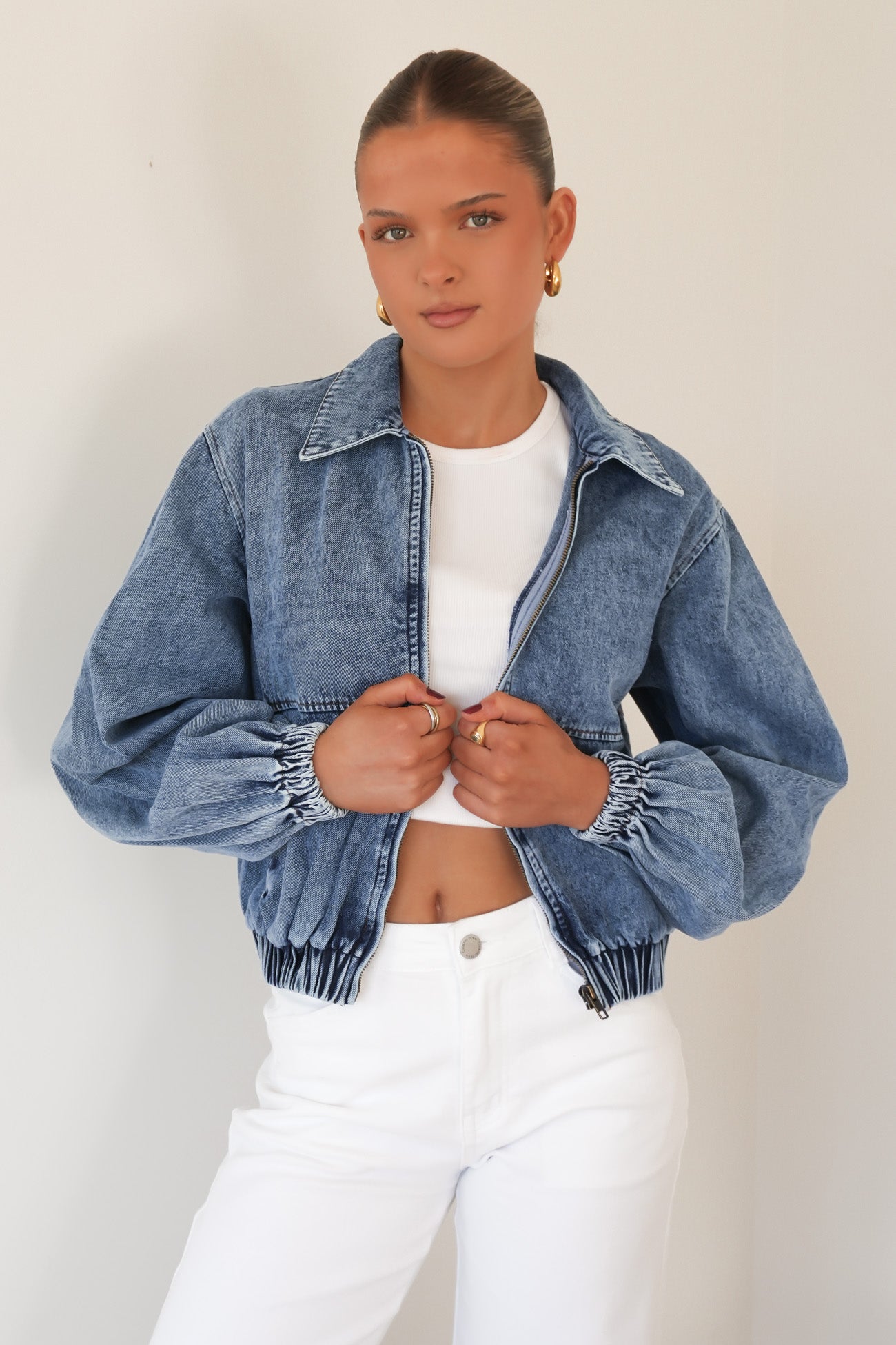 Mariah Denim Bomber Mid Wash Blue