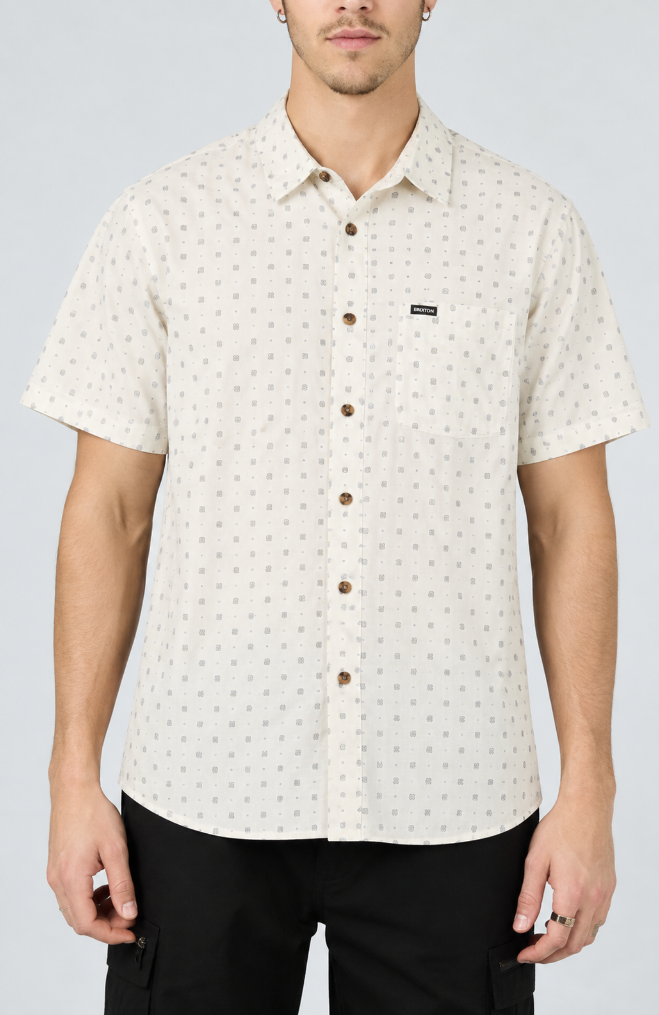 Charter Short Sleeve Woven Slub Shirt Off White Micro Geo