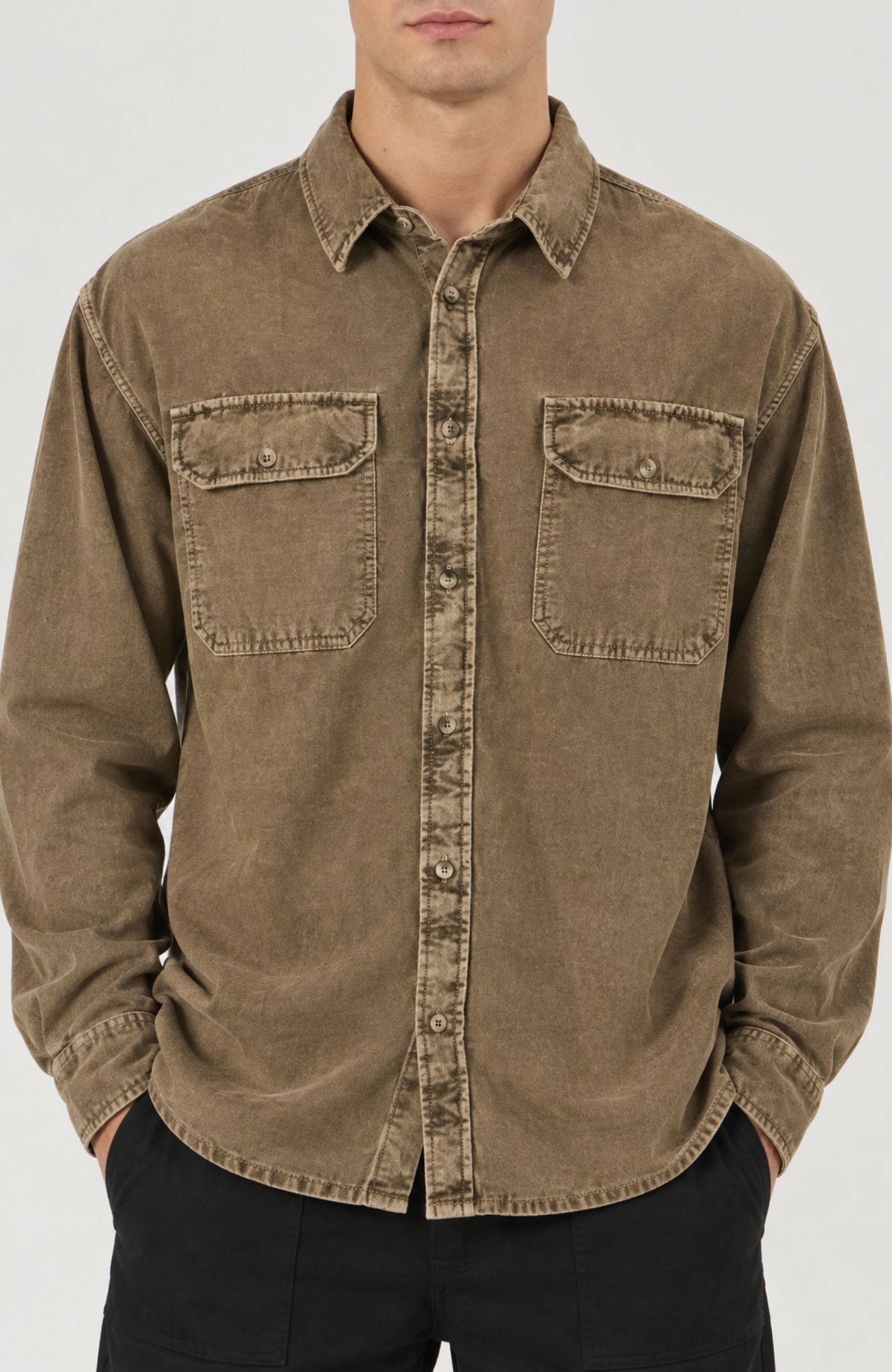 Grid Cord Long Sleeve Shirt Caramel