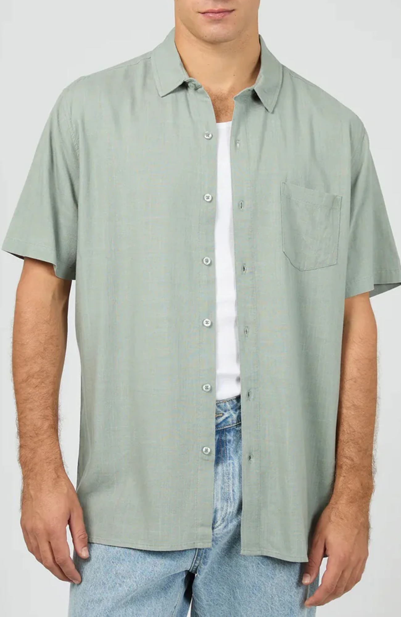 Textured Linen Short Sleeve Shirt Green