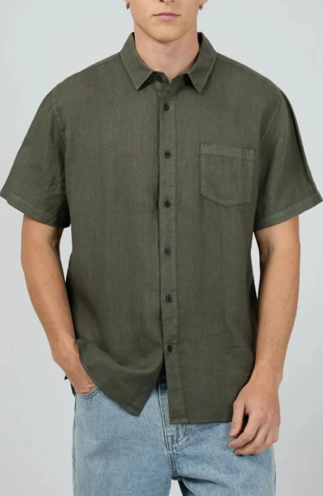 Linen Short Sleeve Shirt Olive