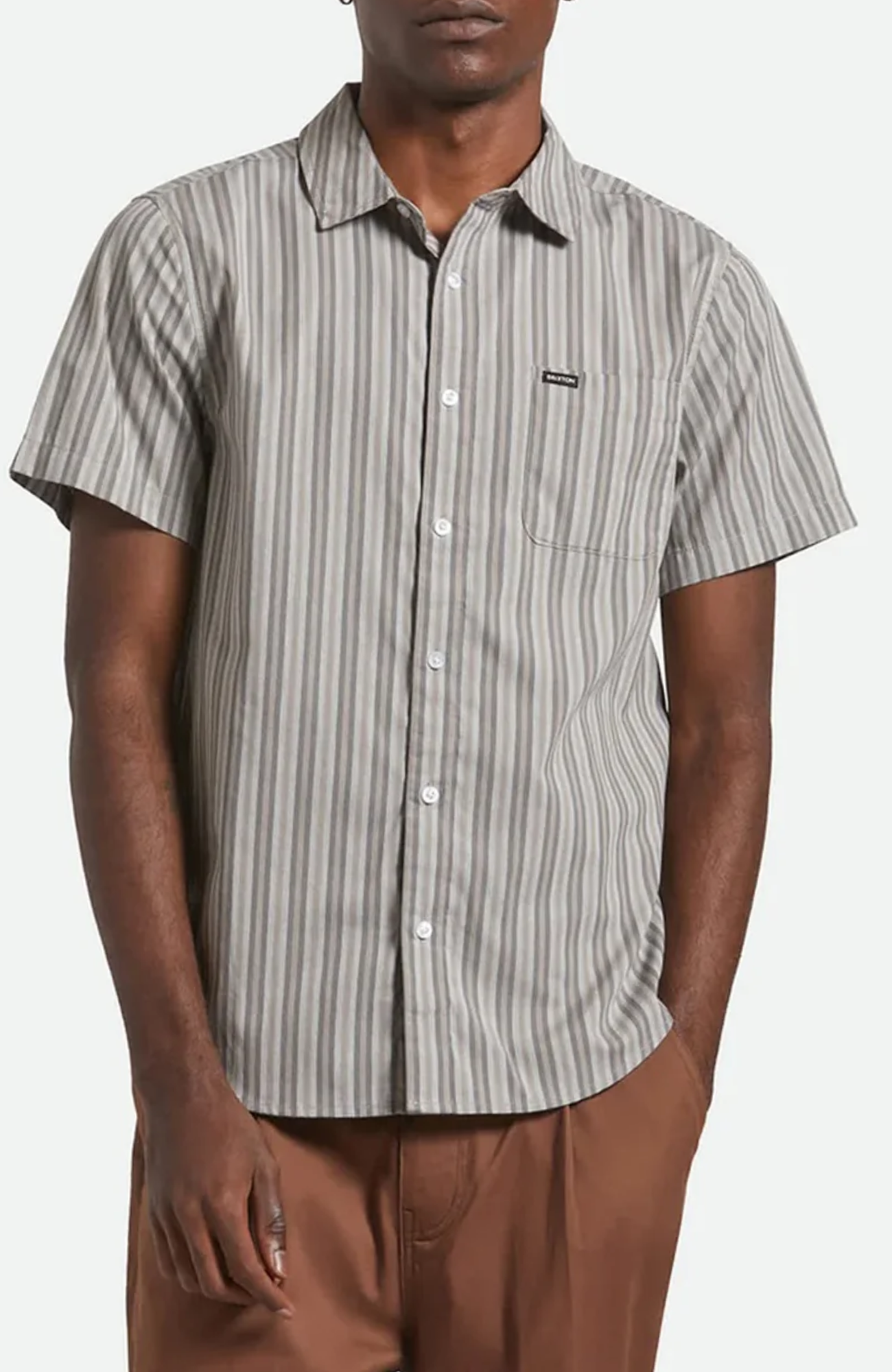 Charter Stripe Short Sleeve Woven Charcoal Grey