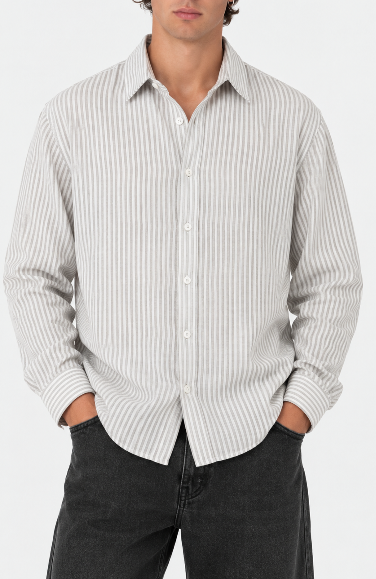 Linen Stripe Shirt Grey