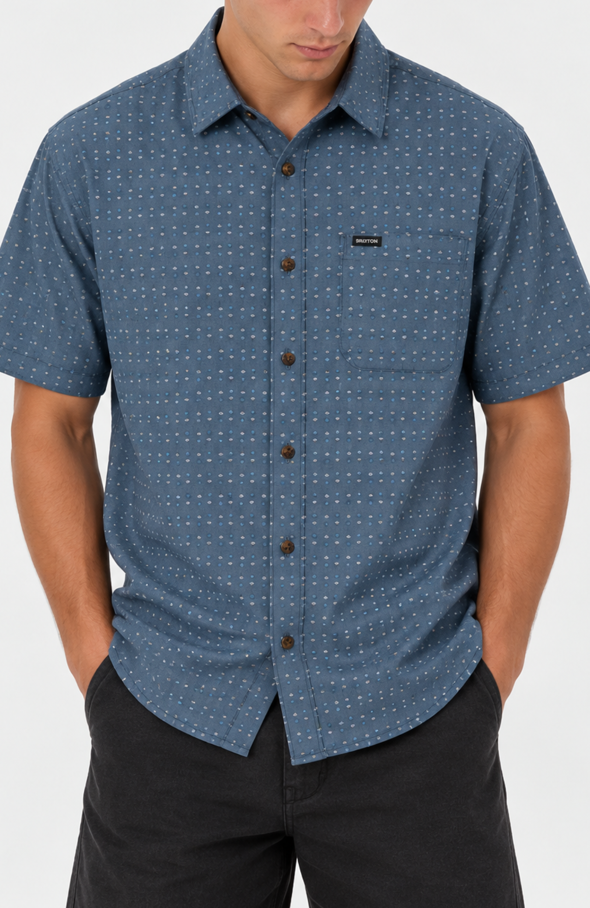 Charter Print Short Sleeve Woven Shirt Azure Blue Micro Floral