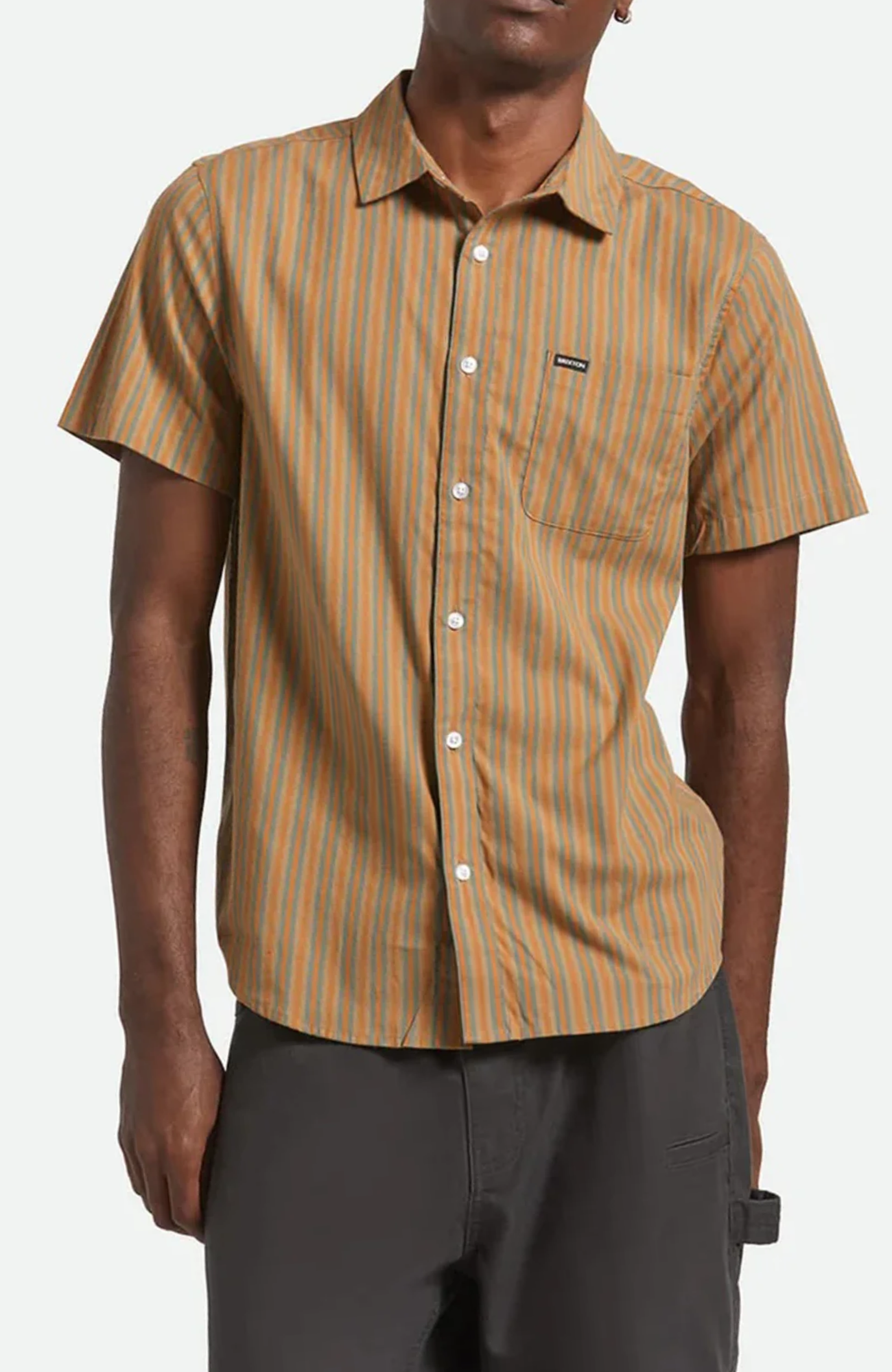 Charter Stripe Short Sleeve Woven Rustic Caramel Night Sage
