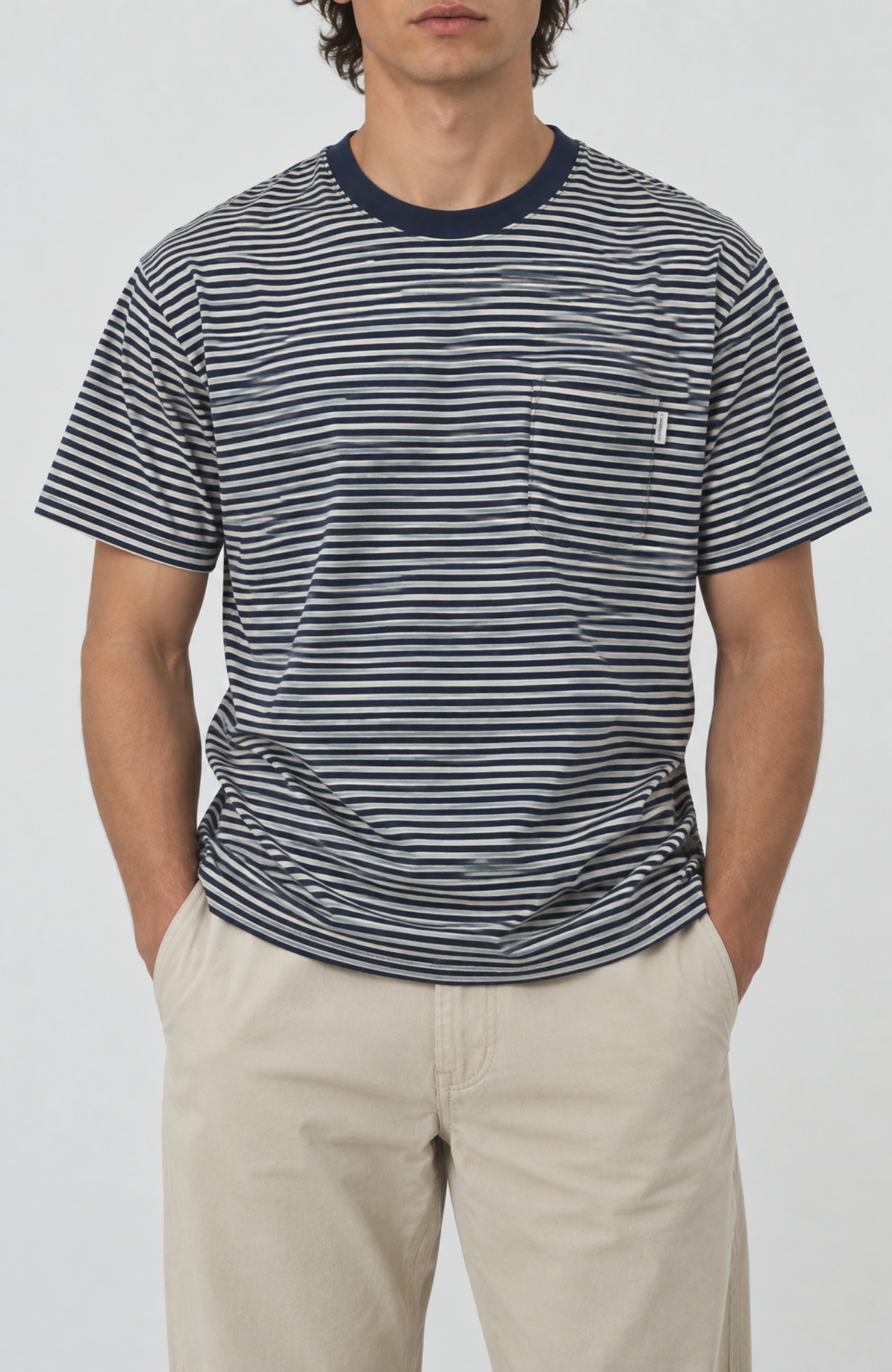 Stripe Pocket T-Shirt Navy Natural