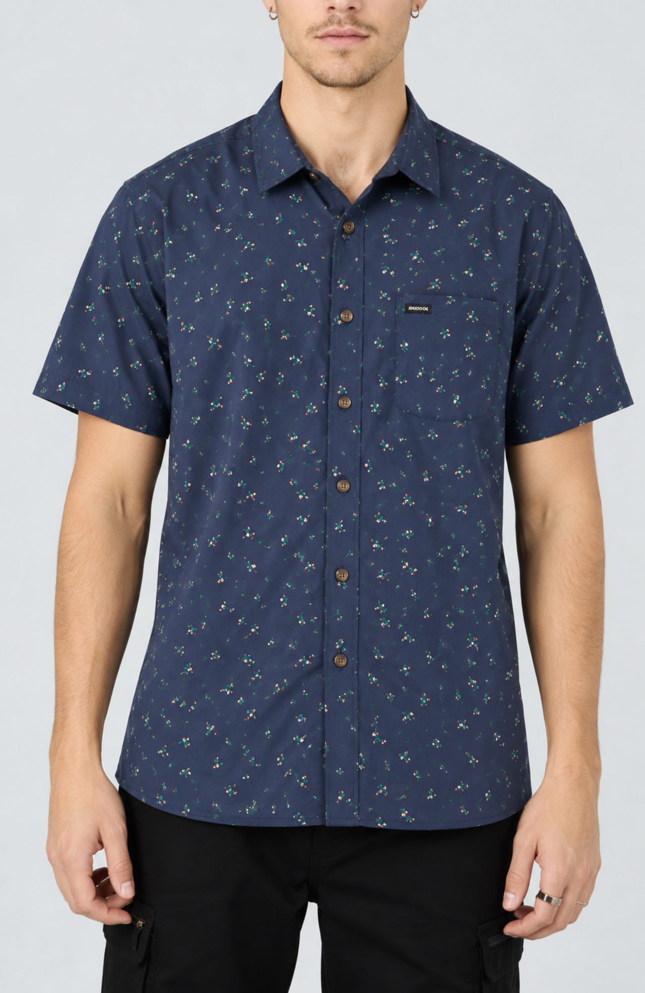 Charter Print Short Sleeve Woven Shirt Washed Navy Micro Floral