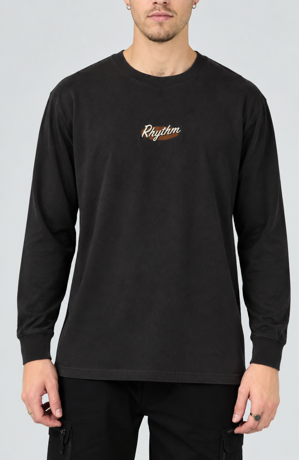 Hallmark Heavy Vintage Embroidered Long Sleeve T-Shirt Coal