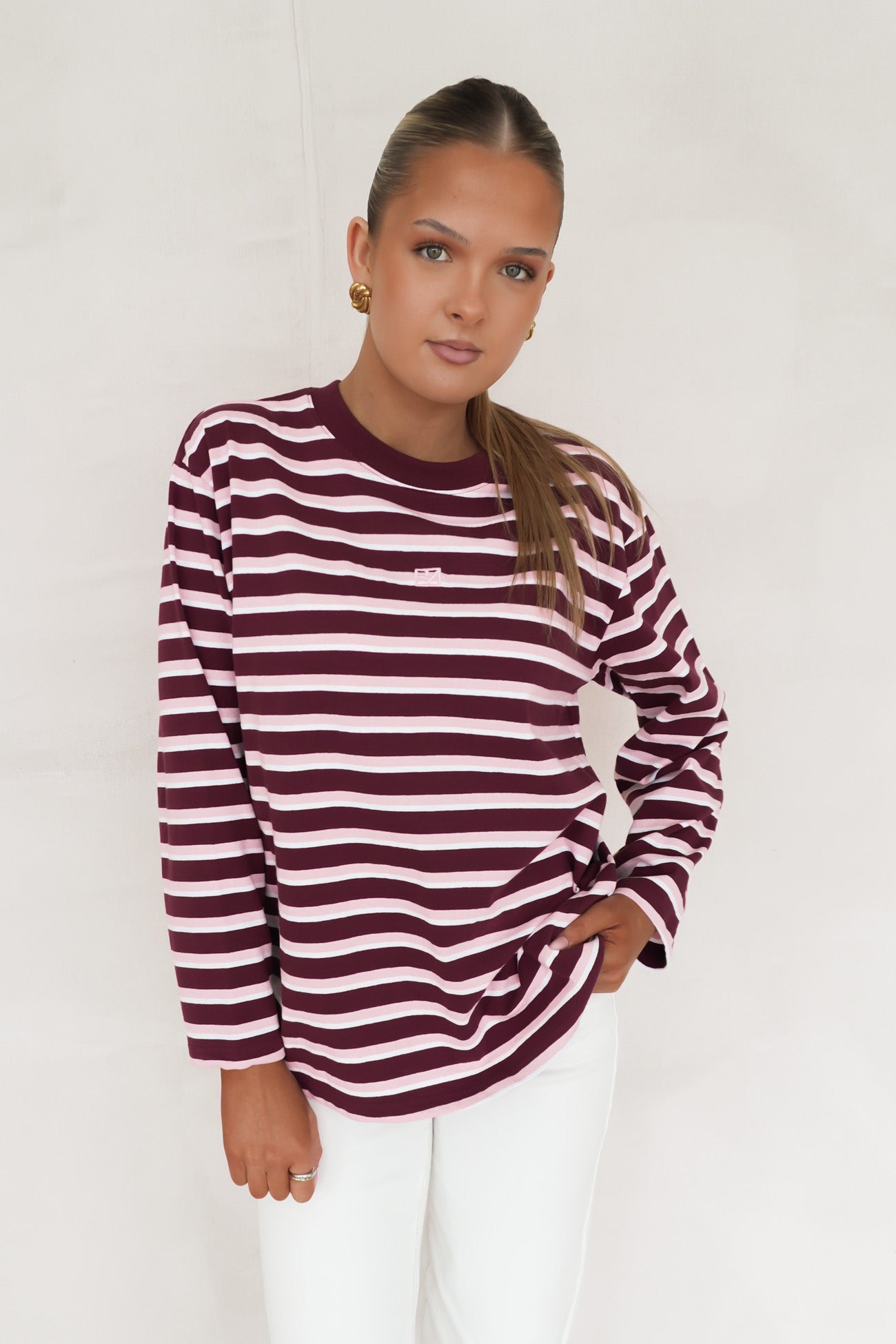 Marlowe Stripe Long Sleeve Top Cherry