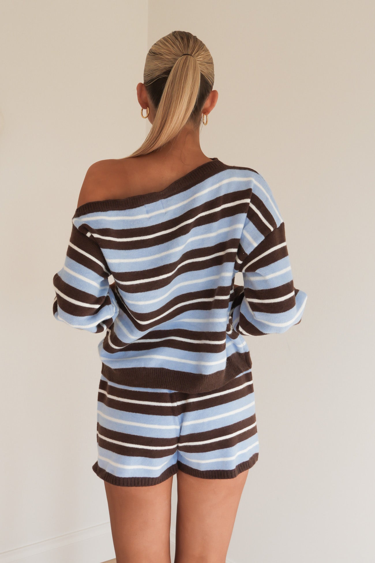 Mary Knit Set Chocolate Blue Stripe