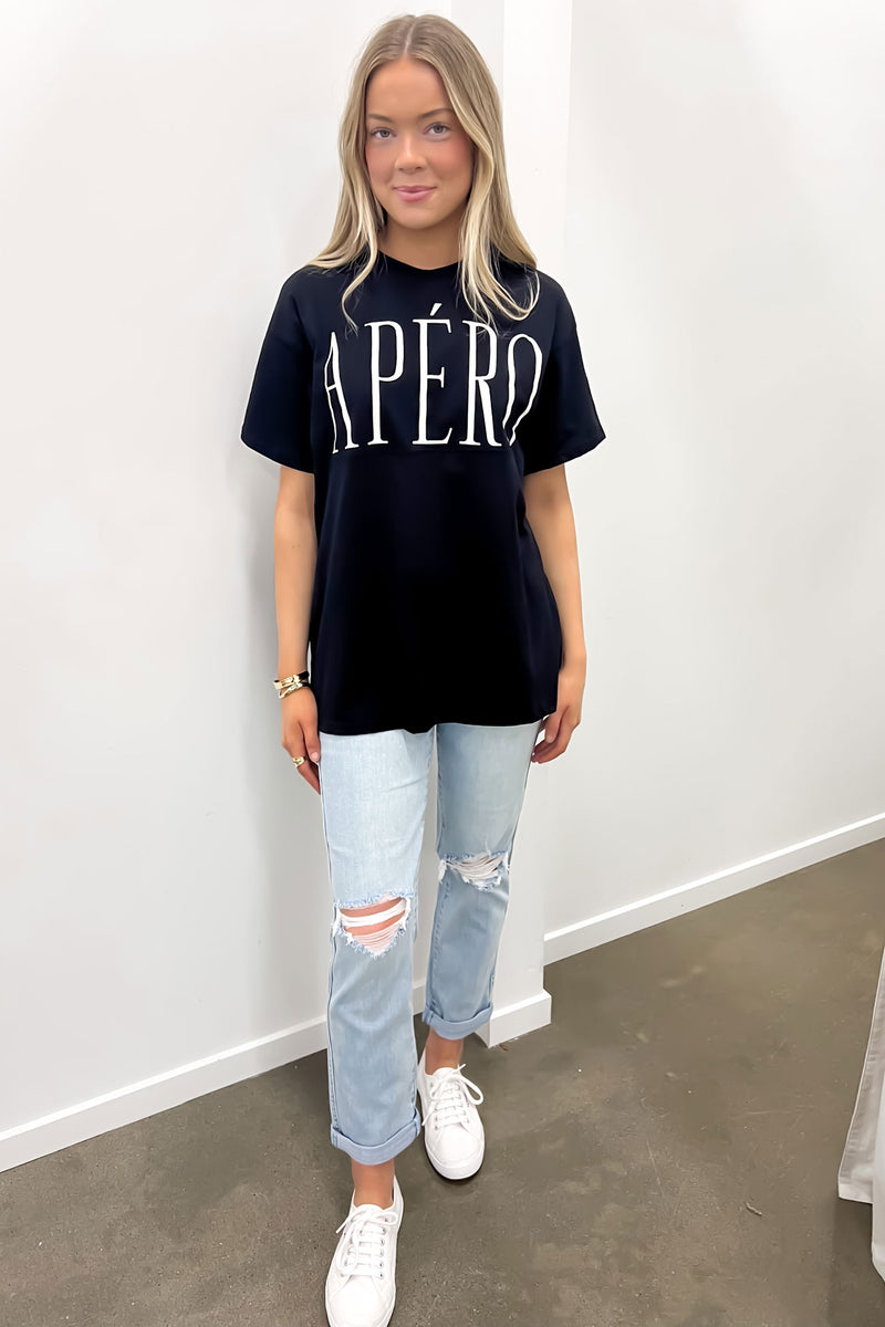 Mega Printed Longline Panel Tee Black White Jean Jail