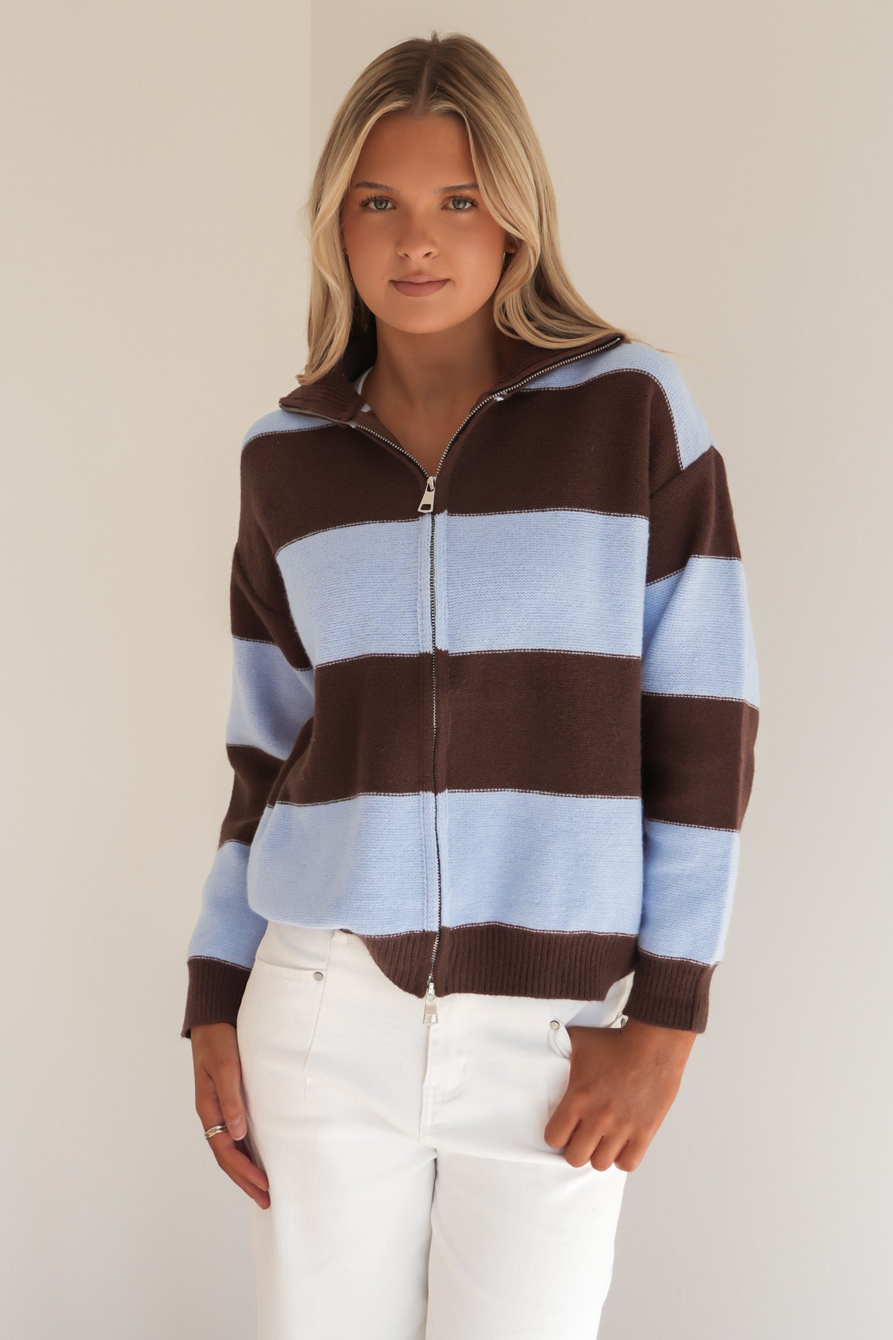 Melisah Double Zip Knit Jumper Blue Chocolate