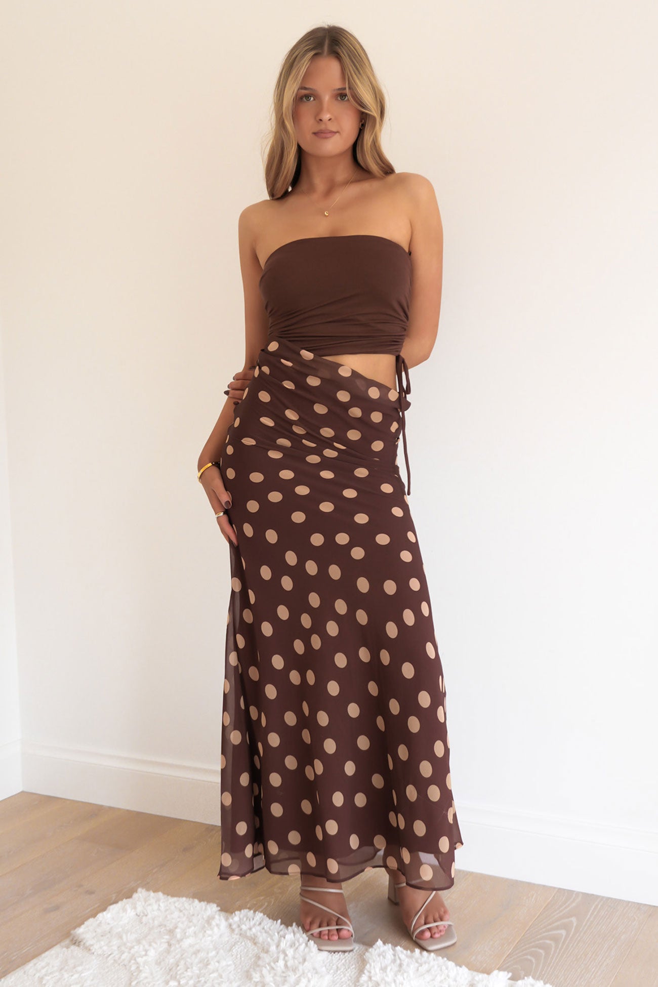 Meridella Maxi Dress Brown Polka Dot