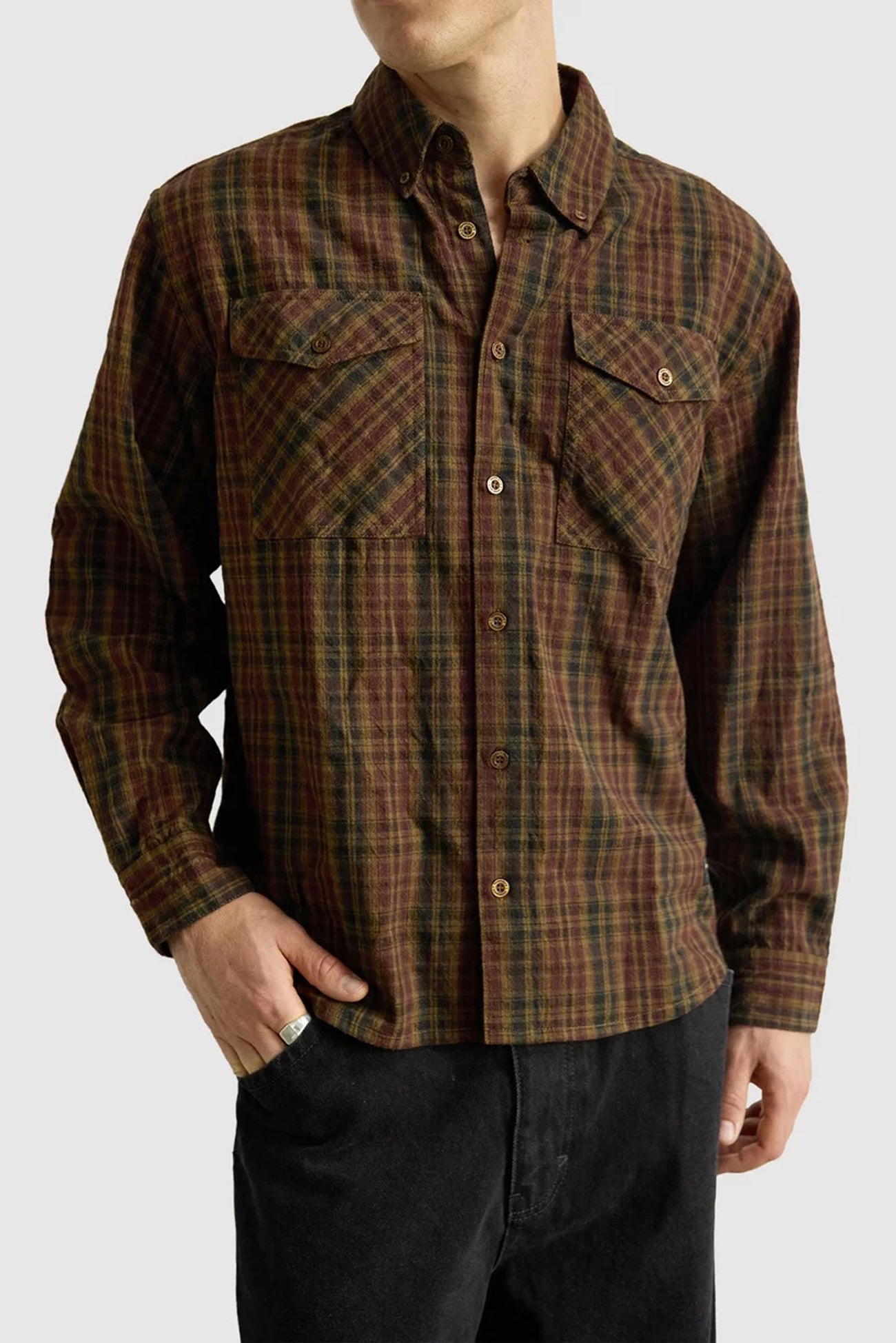 Mickey Check Long Sleeve Shirt Brown Red
