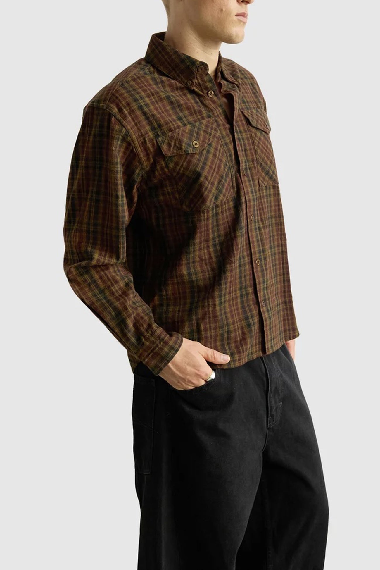 Mickey Check Long Sleeve Shirt Brown Red