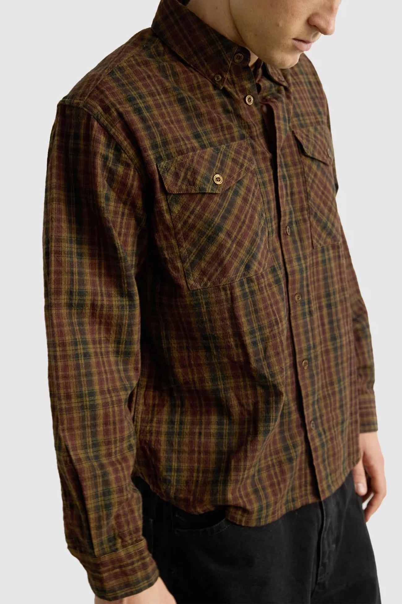Mickey Check Long Sleeve Shirt Brown Red