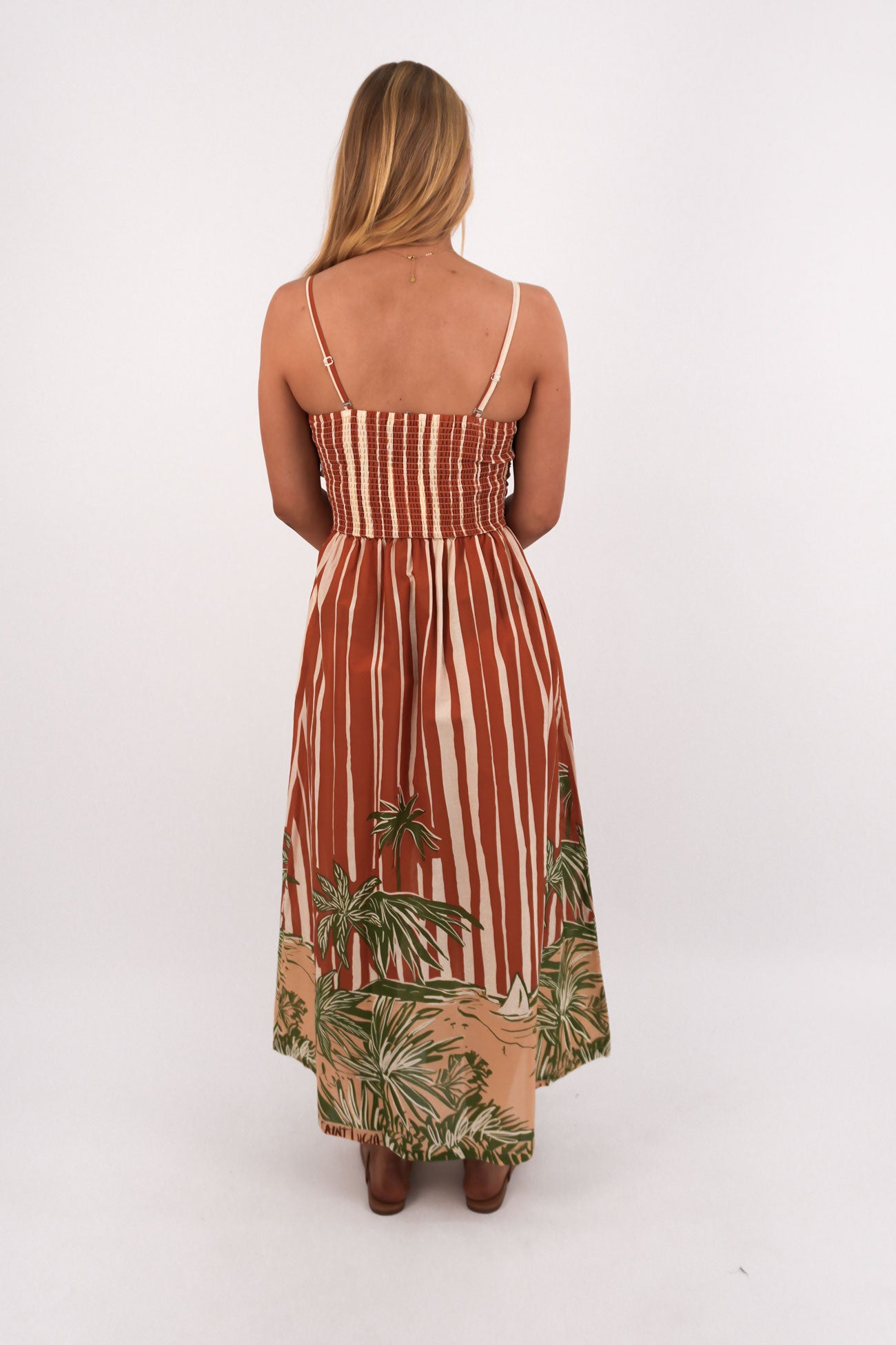 Mina Strapless Dress Palm Stripe