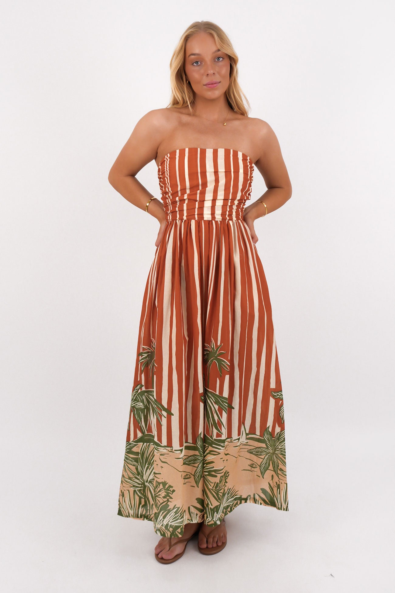 Mina Strapless Dress Palm Stripe