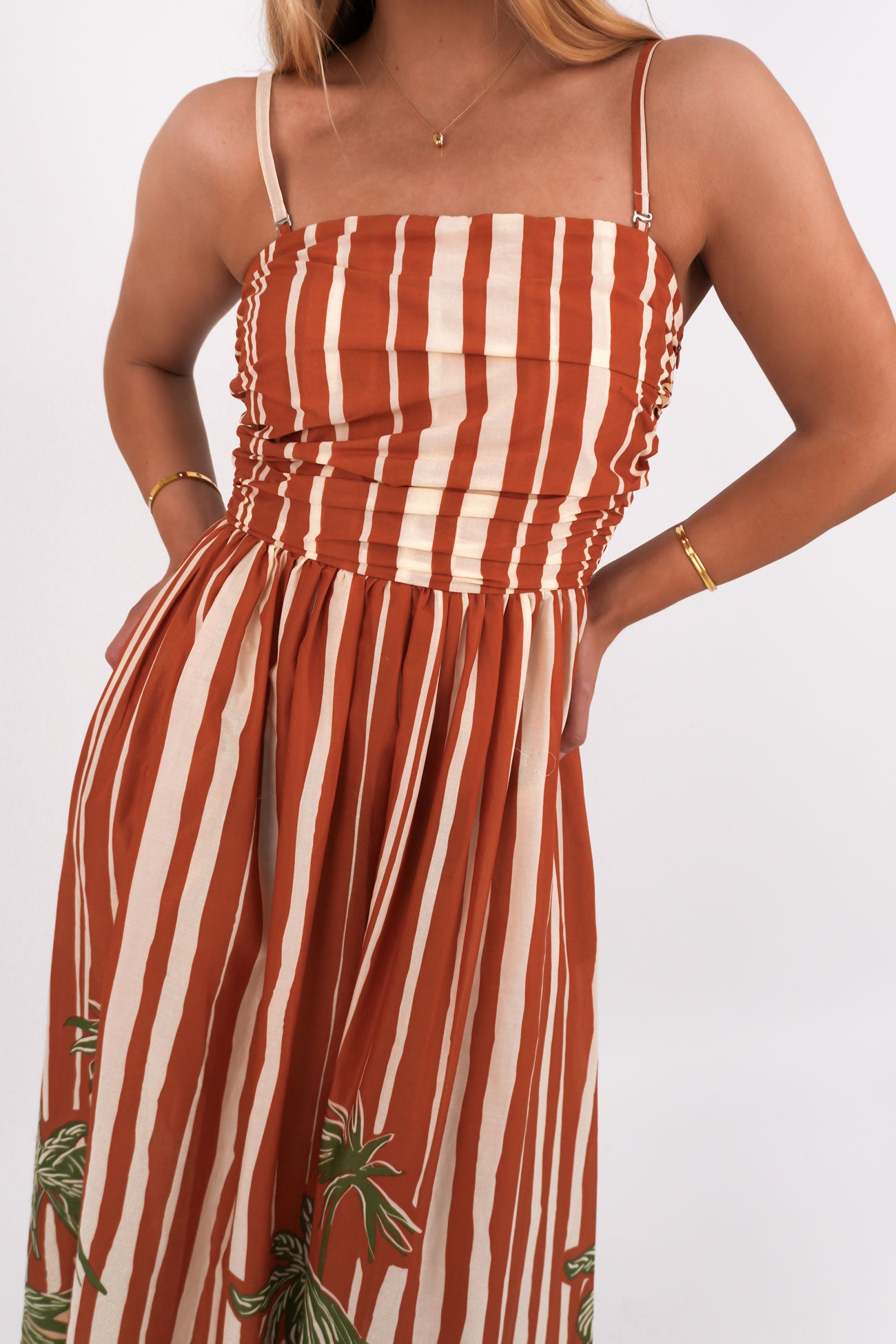 Mina Strapless Dress Palm Stripe
