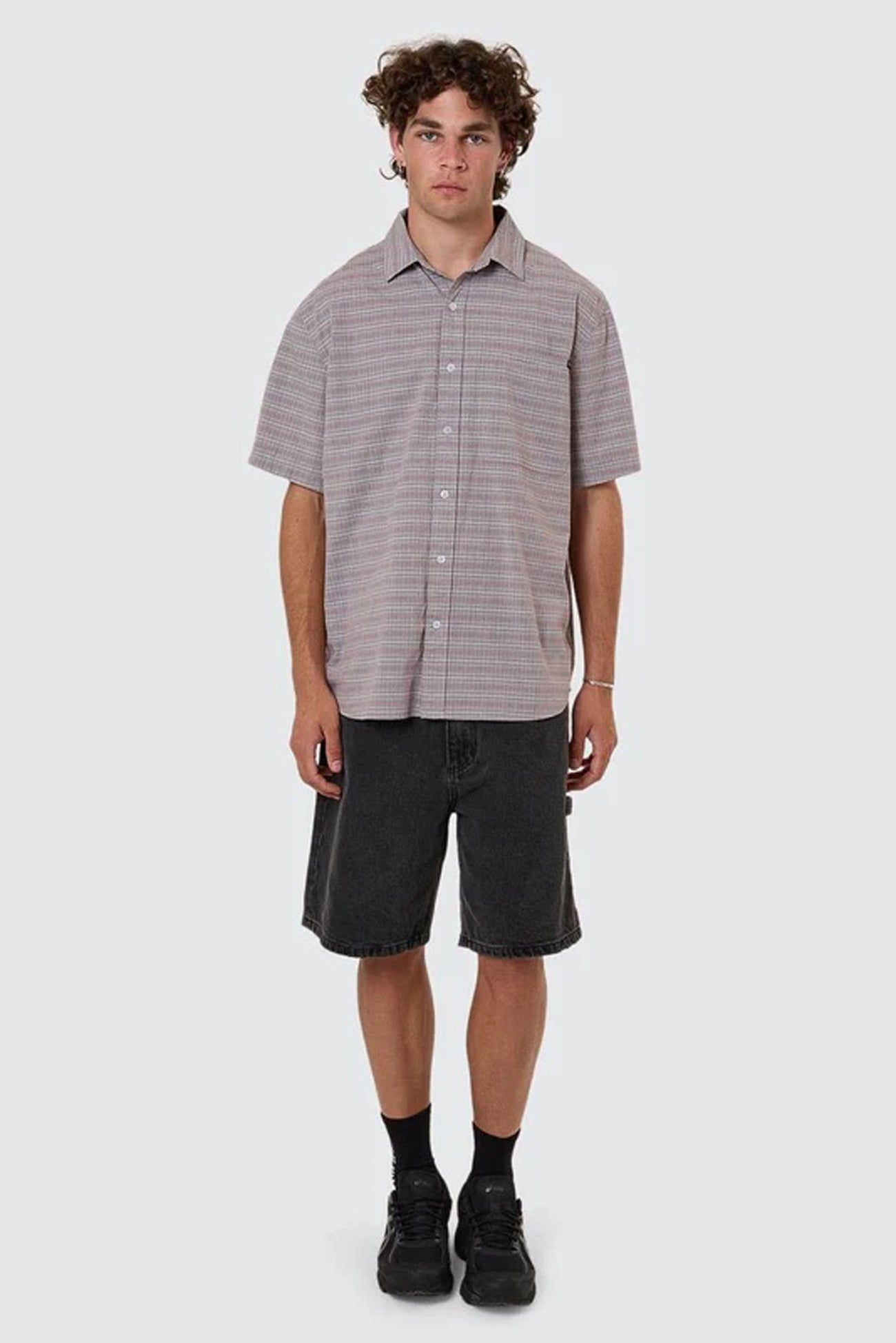 Minimal Thrills Stripe Check Short Sleeve Shirt Smog