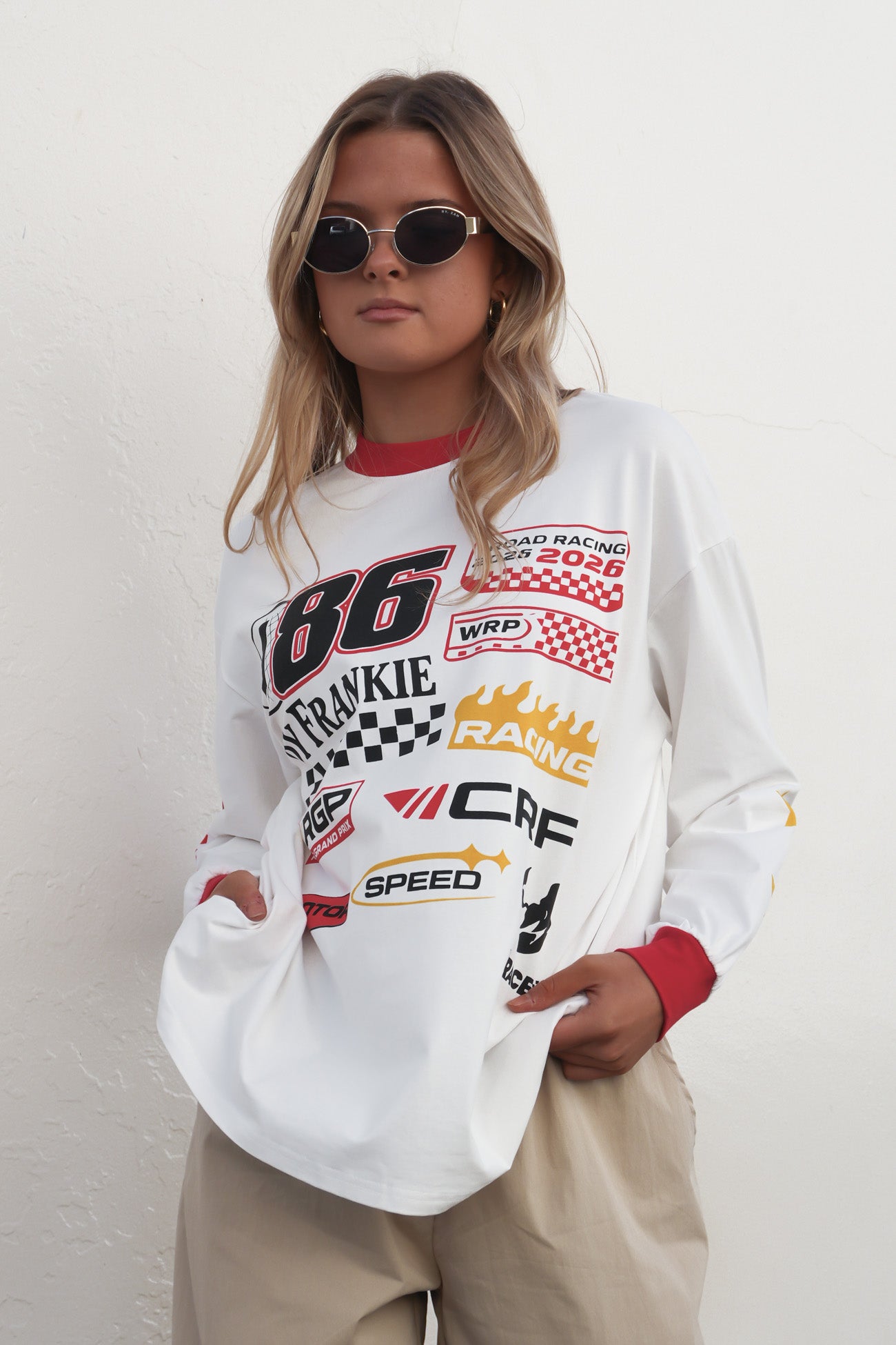 Moto Long Sleeve Tee White
