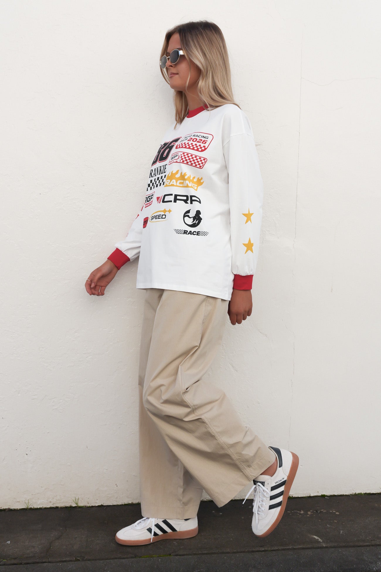 Moto Long Sleeve Tee White