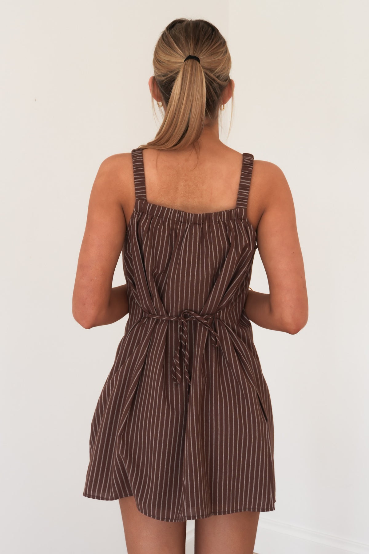 Myla Stripe Mini Dress Brown
