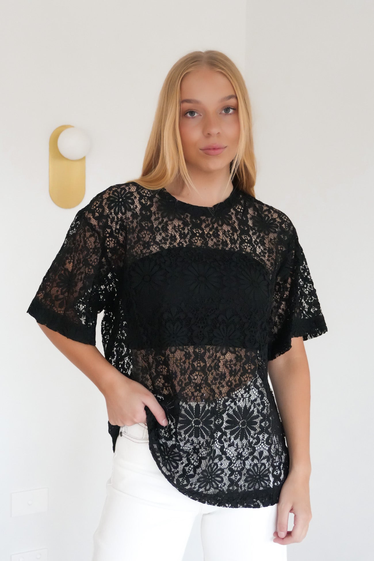 Narella Lace Tee Black