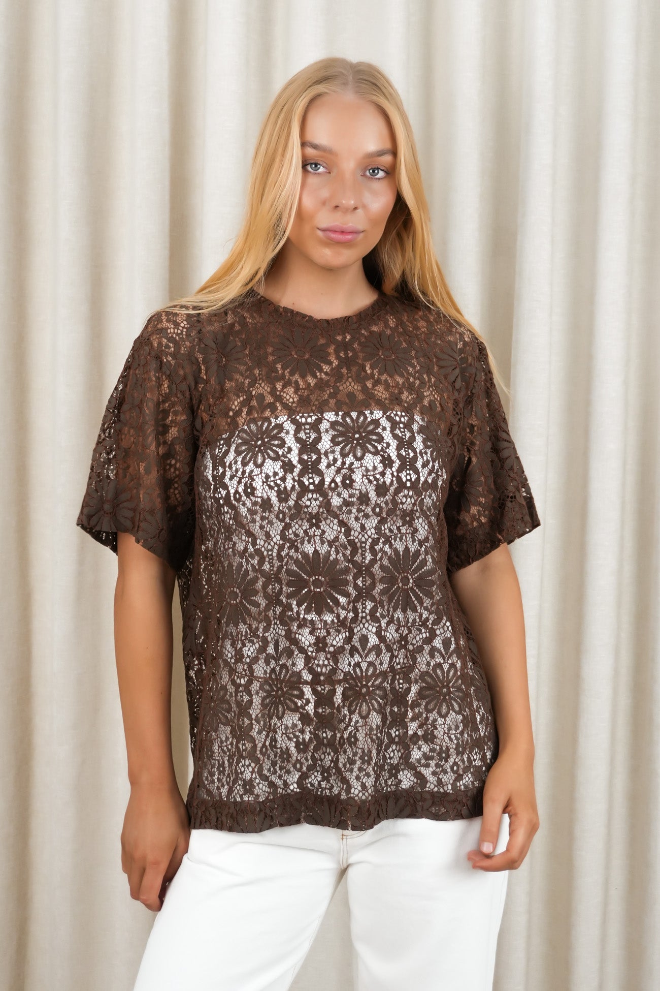 Narella Lace Tee Chocolate
