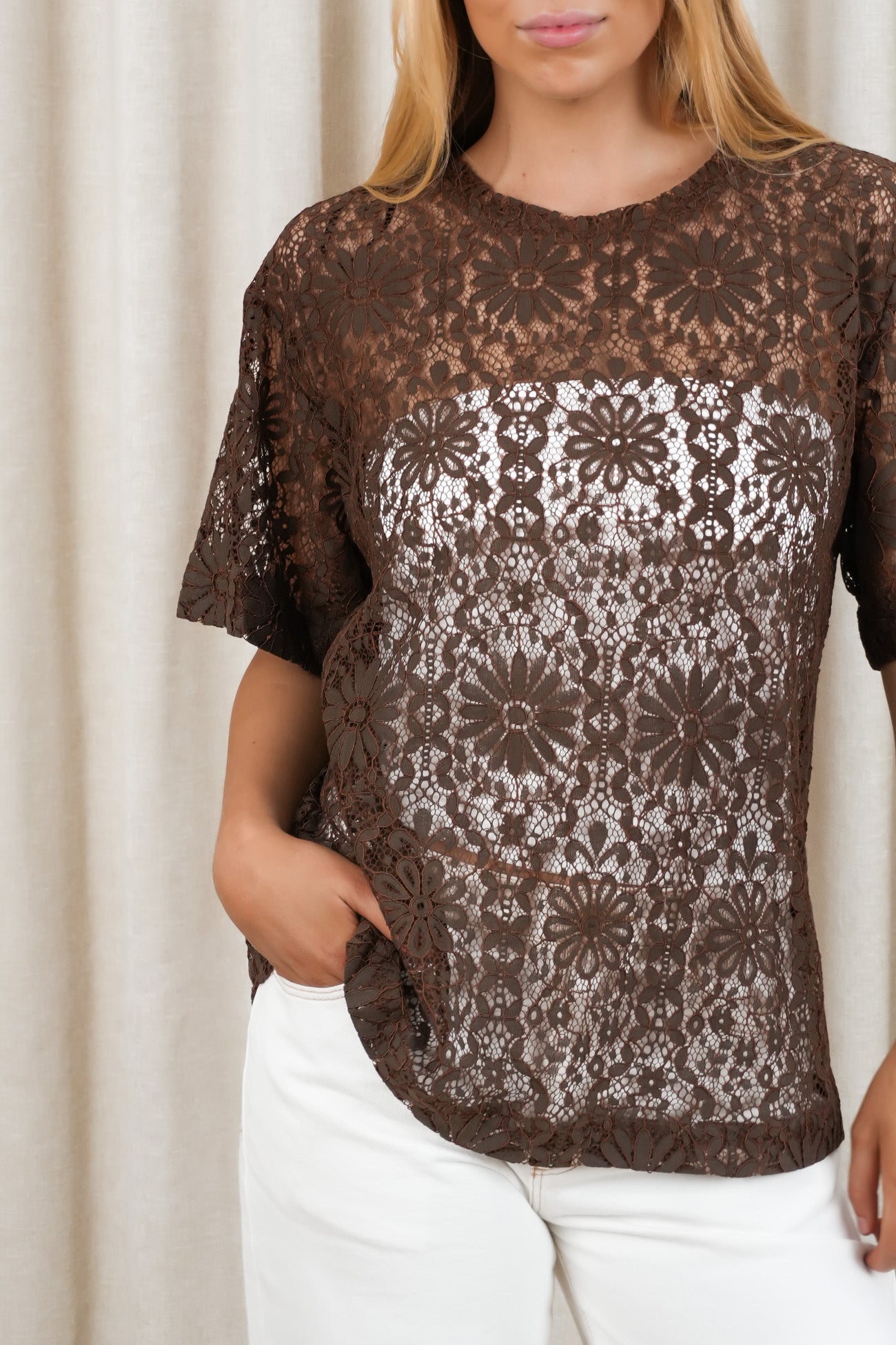 Narella Lace Tee Chocolate