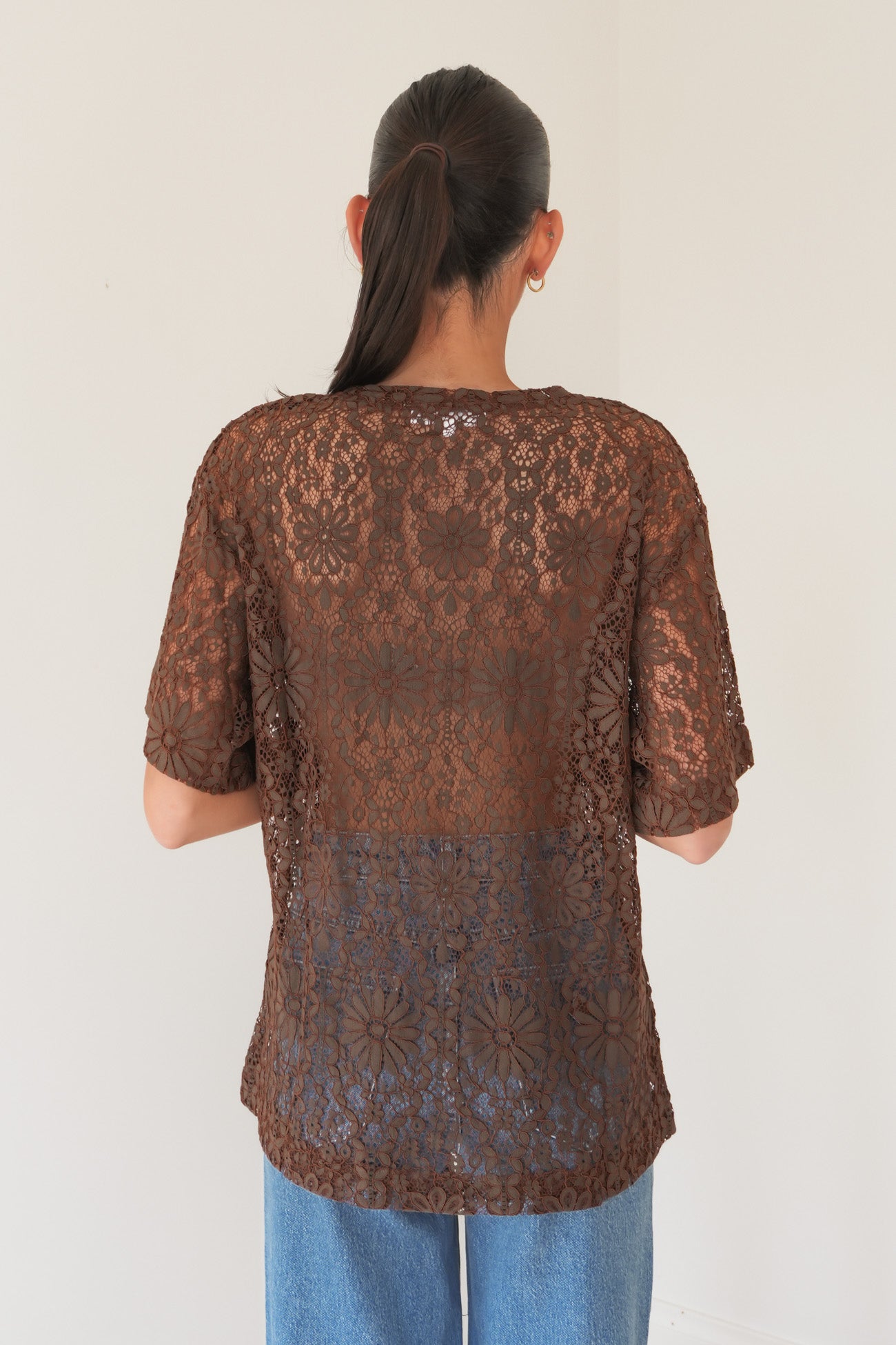 Narella Lace Tee Chocolate