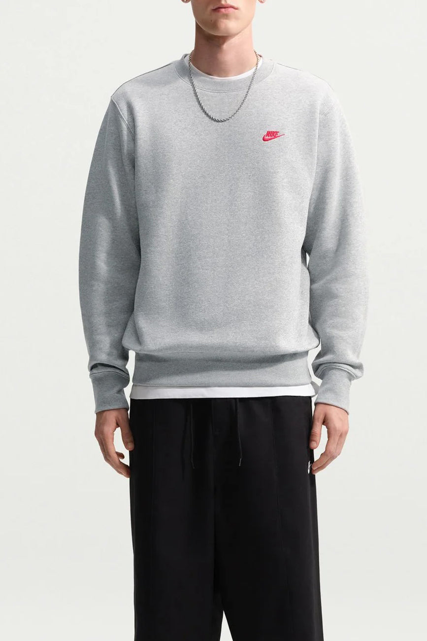 Nike Club Fleece Crew Dark Grey Heather University Red
