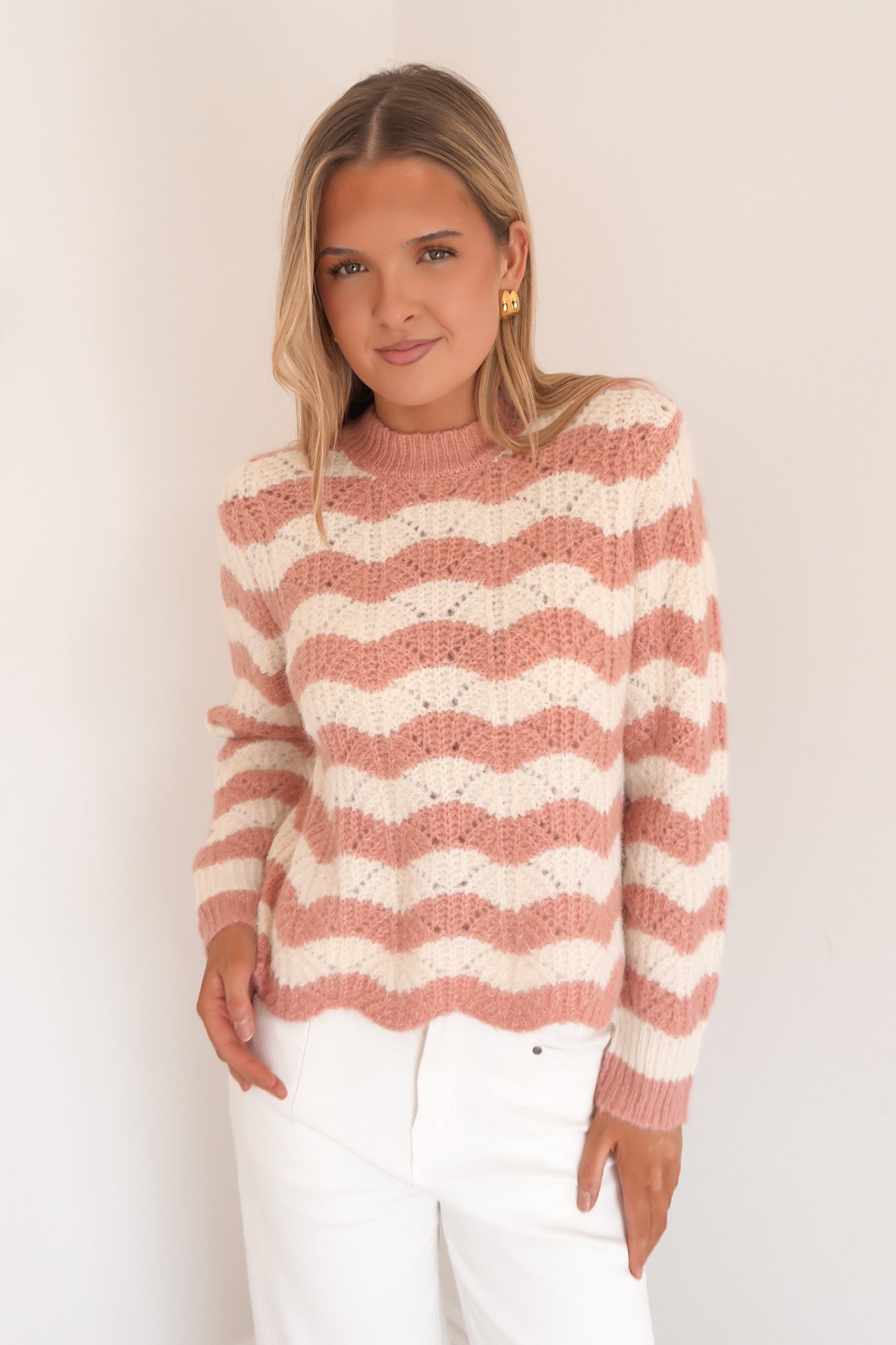 Nikkita Wavy Stripe Knit Cream Pink