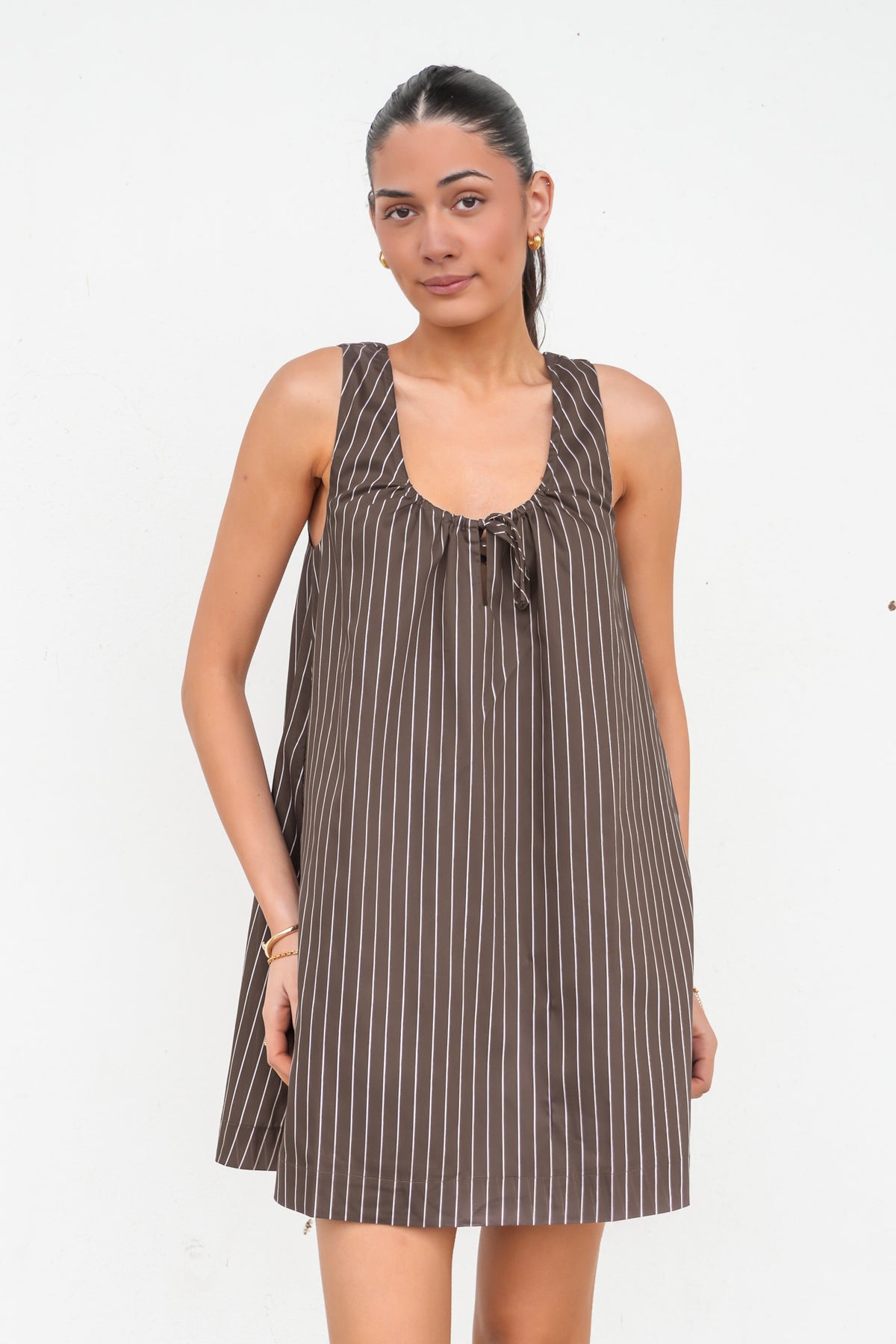 Nola Stripe Mini Dress Chocolate