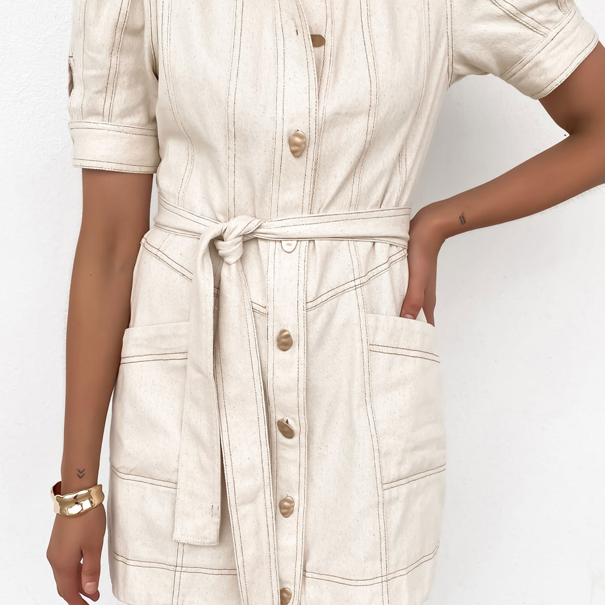 Nova Denim Mini Dress Cream