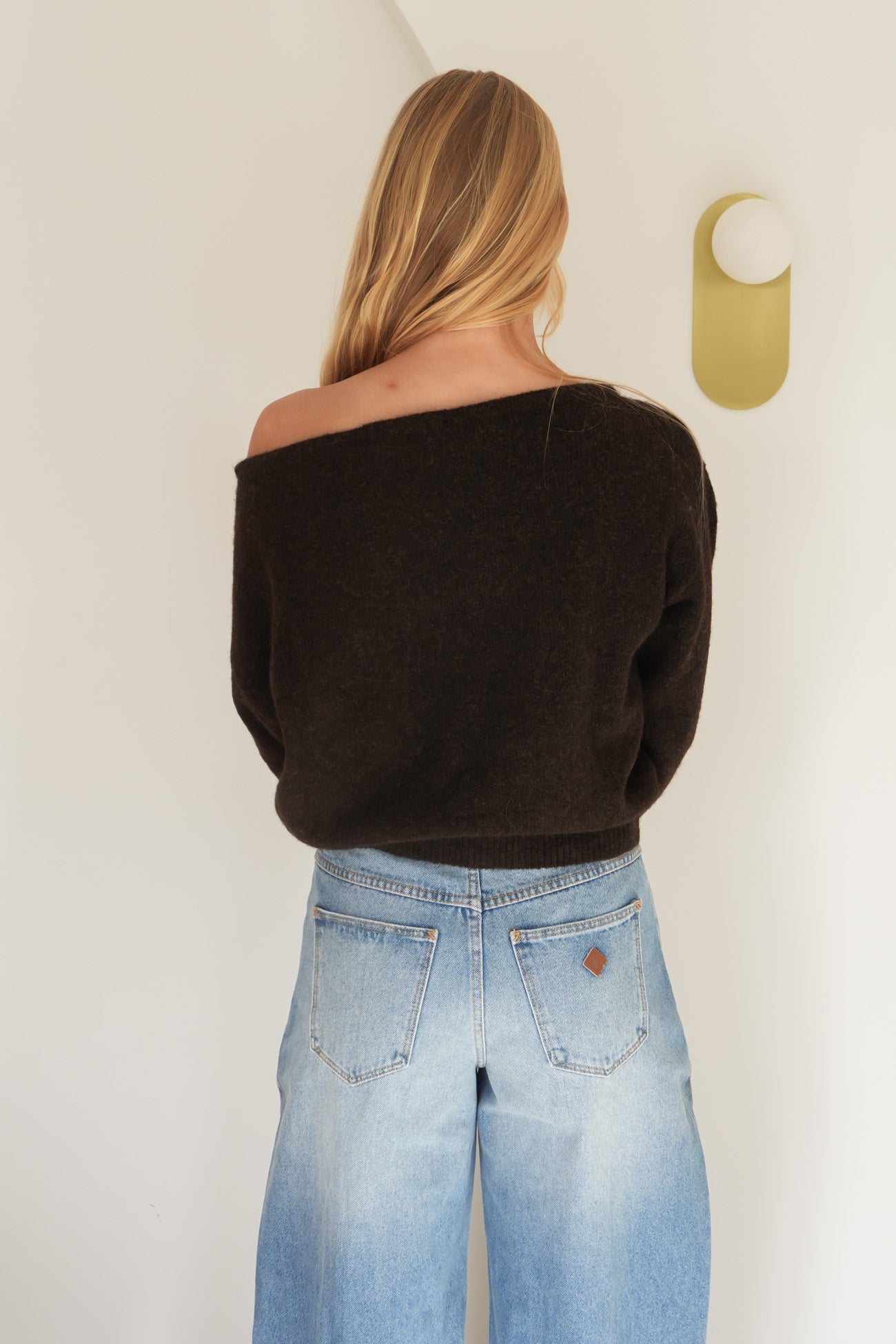 Off Shoulder Knit Jumper Chocolate