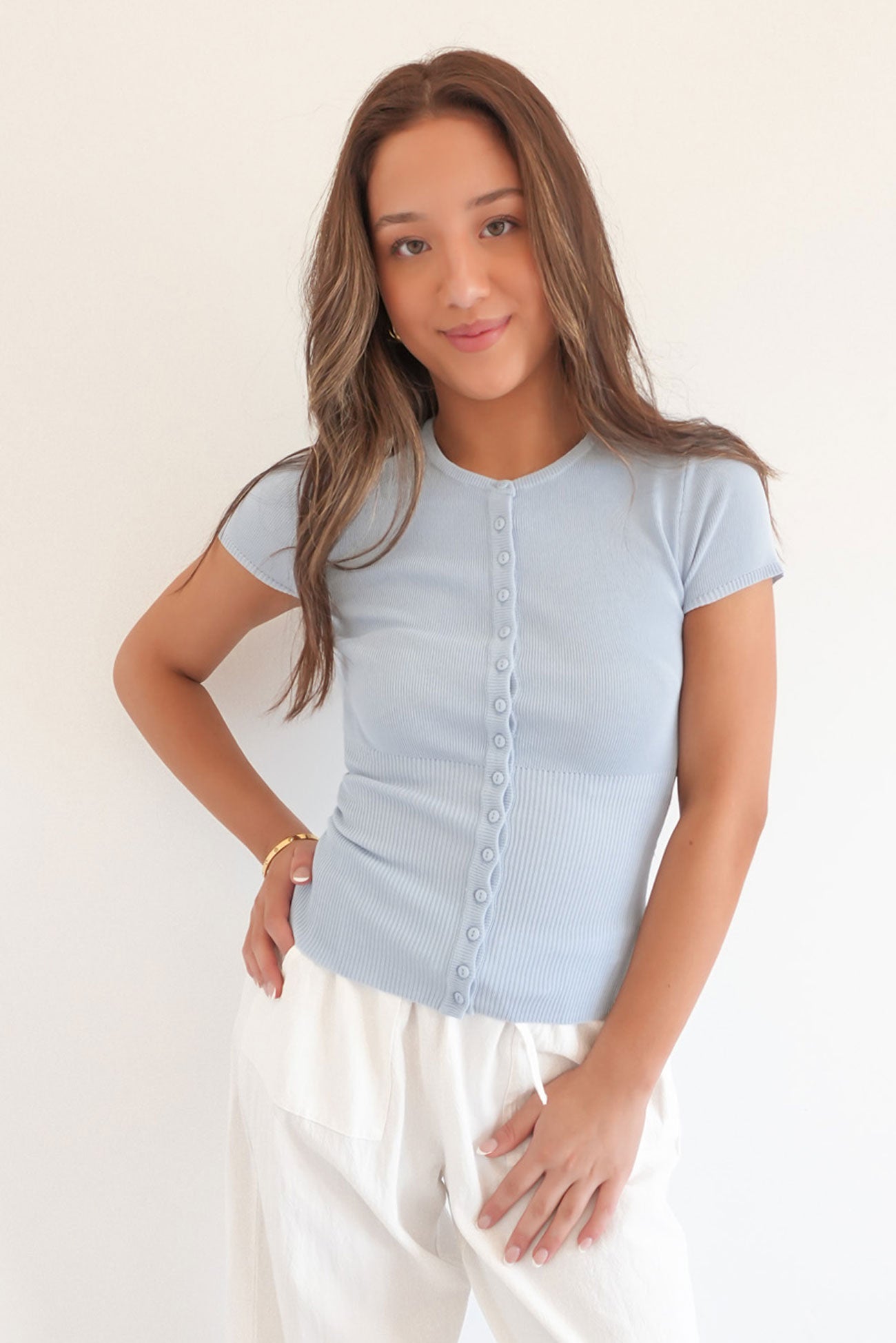 Olive Knit Top Sky Blue