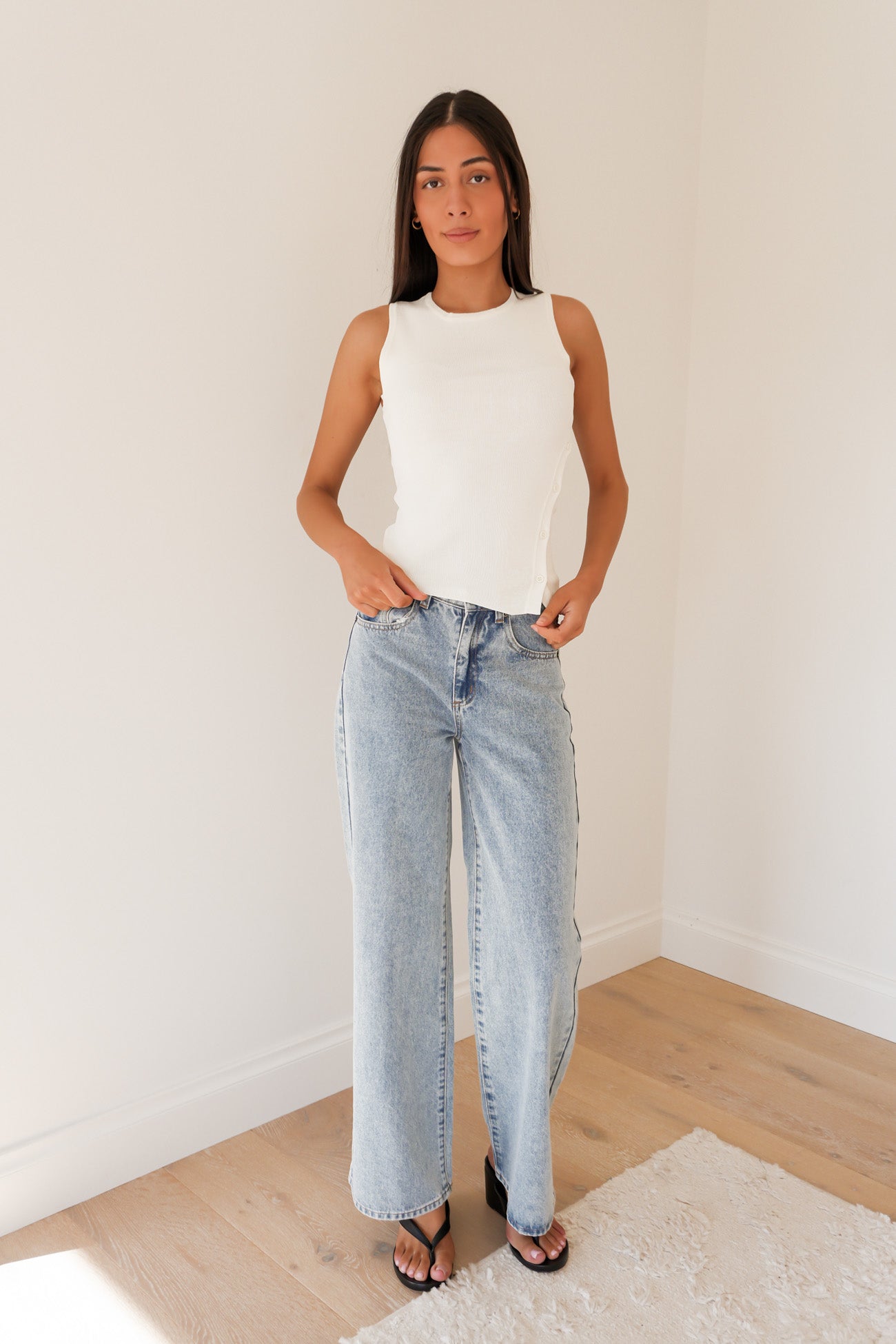 Ollie Button Down Knit Tank White