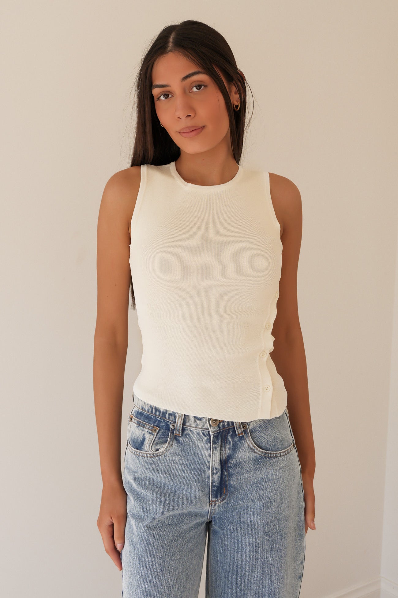 Ollie Button Down Knit Tank White