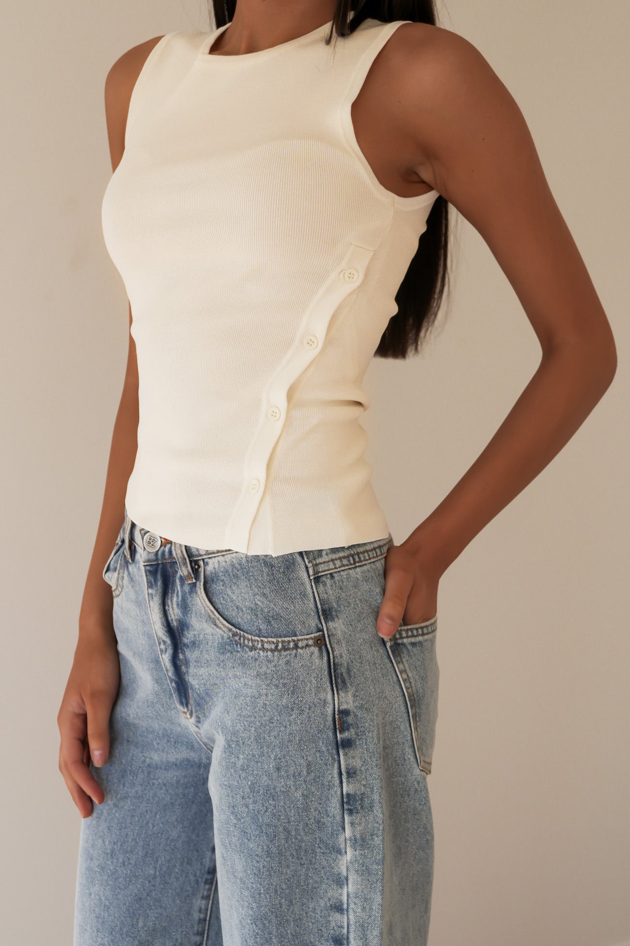 Ollie Button Down Knit Tank White