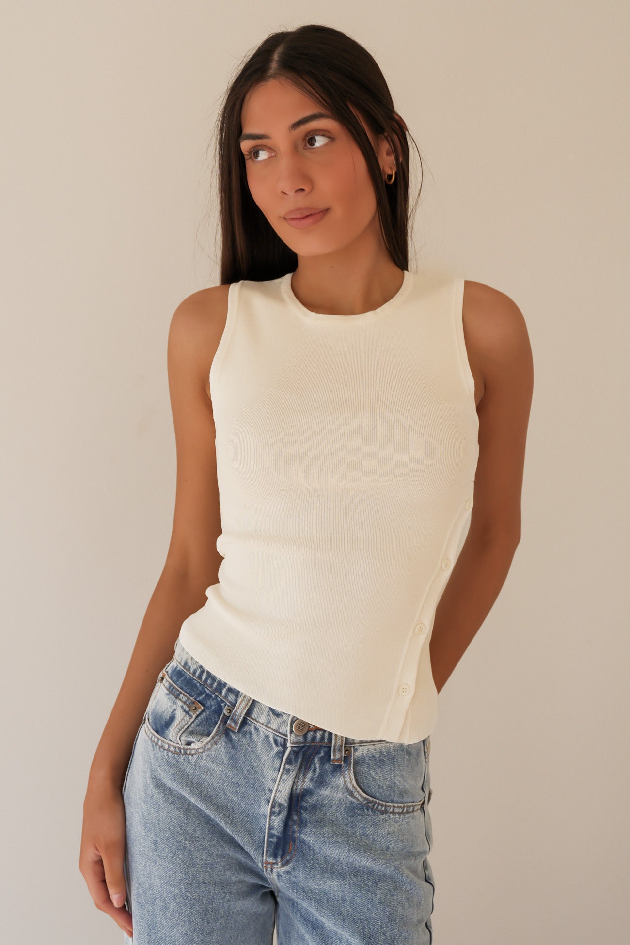 Ollie Button Down Knit Tank White