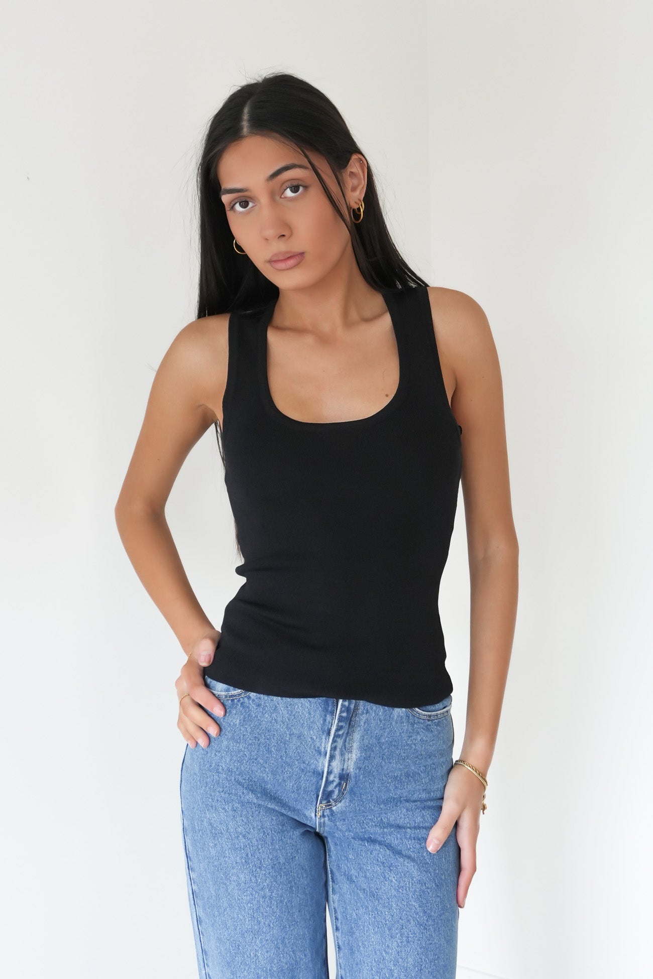Ollie Scoop Knit Tank Black