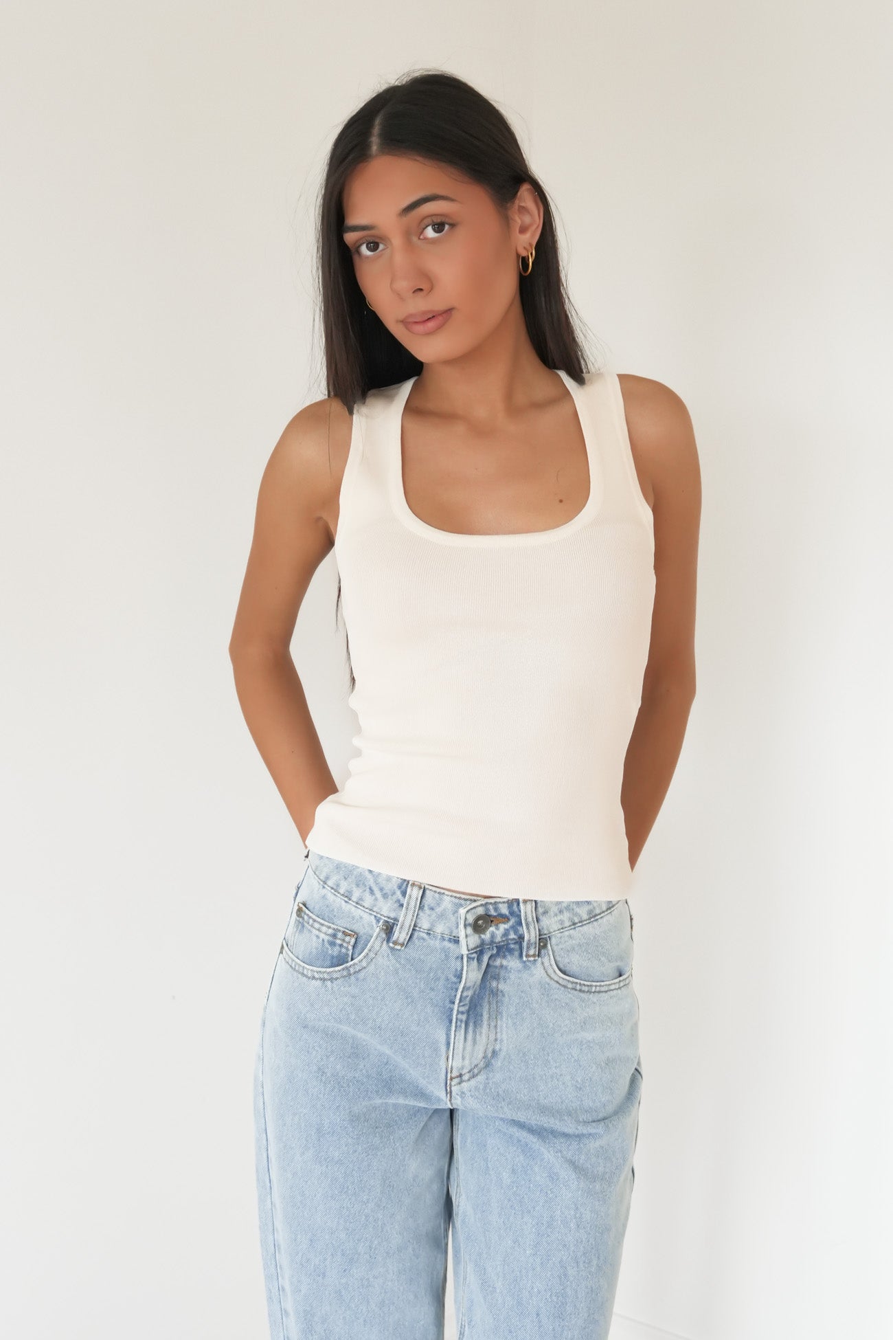 Ollie Scoop Knit Tank White